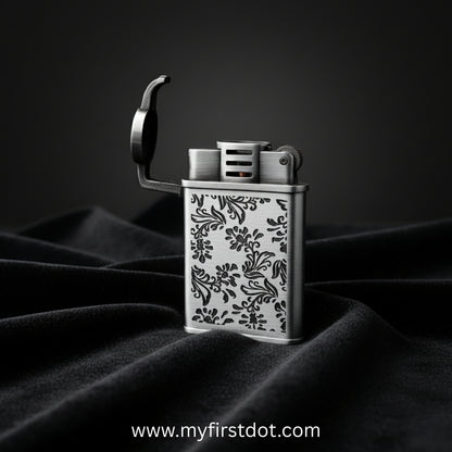 Decorative lighter with floral pattern on a dark fabric background