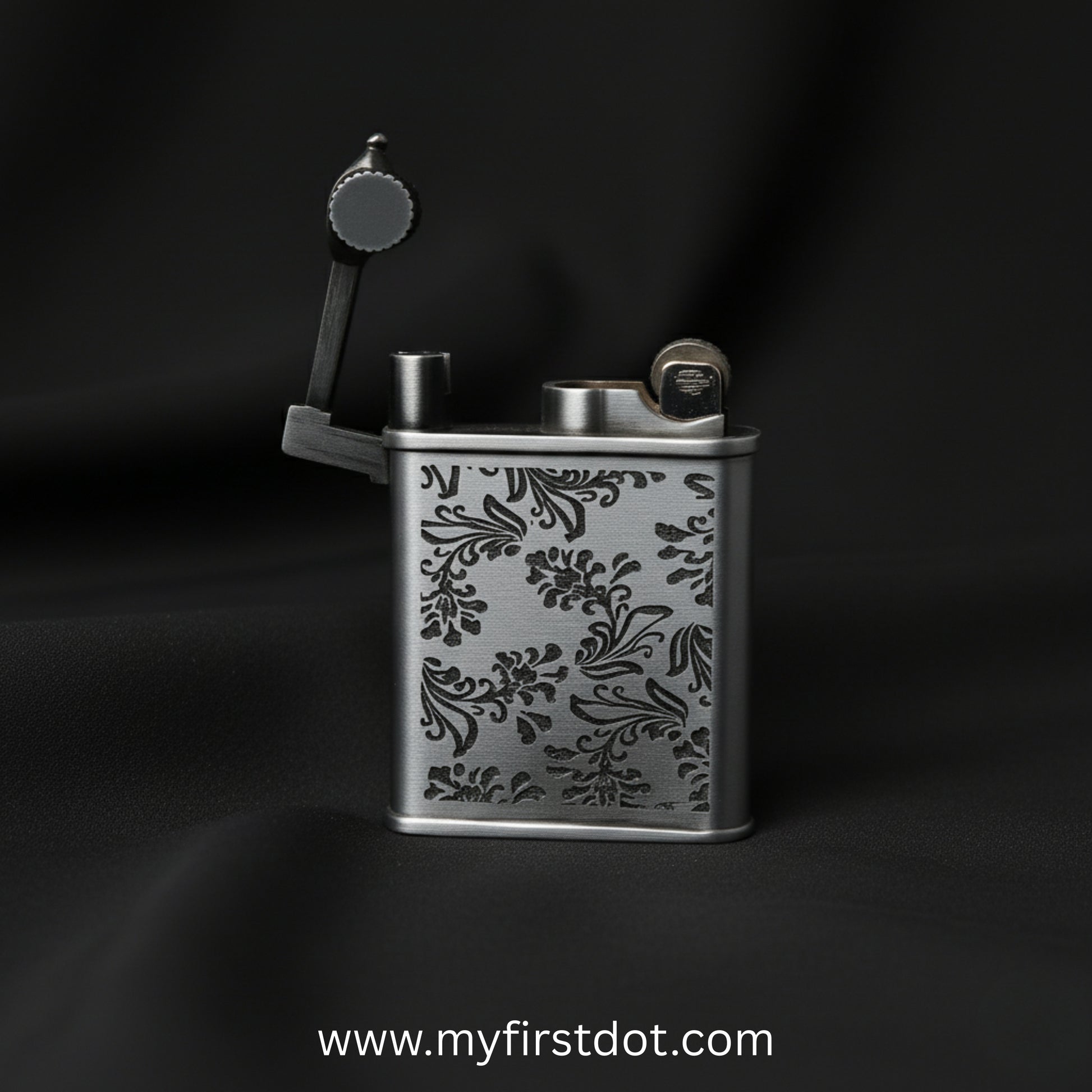Decorative lighter with floral patterns on a black background