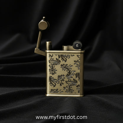 Decorative lighter with floral pattern on a black background Embossed Leaf Pattern Slim Jet Fire Cigar Windproof Lighter