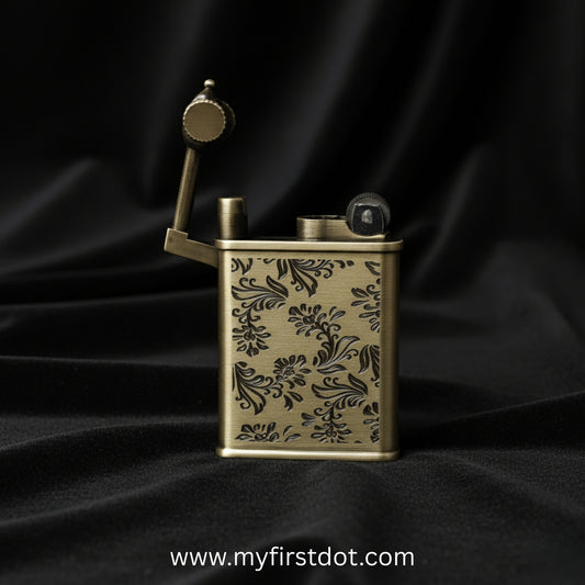 Decorative lighter with floral pattern on a black background Embossed Leaf Pattern Slim Jet Fire Cigar Windproof Lighter