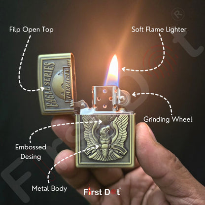 Lighter with labeled features held by a hand, brand 'First Dot' visible