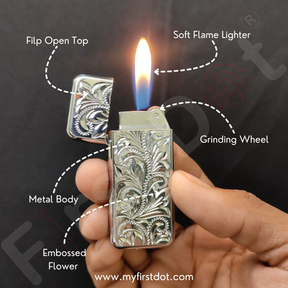 Engraved Vintage Floral Design Lighter | Metal Silver Finish