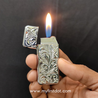 Engraved Vintage Floral Design Lighter | Metal Silver Finish