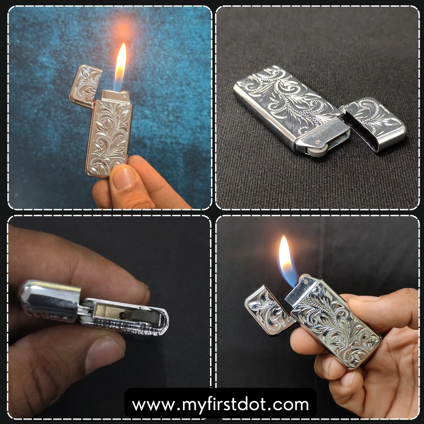 Engraved Vintage Floral Design Lighter | Metal Silver Finish