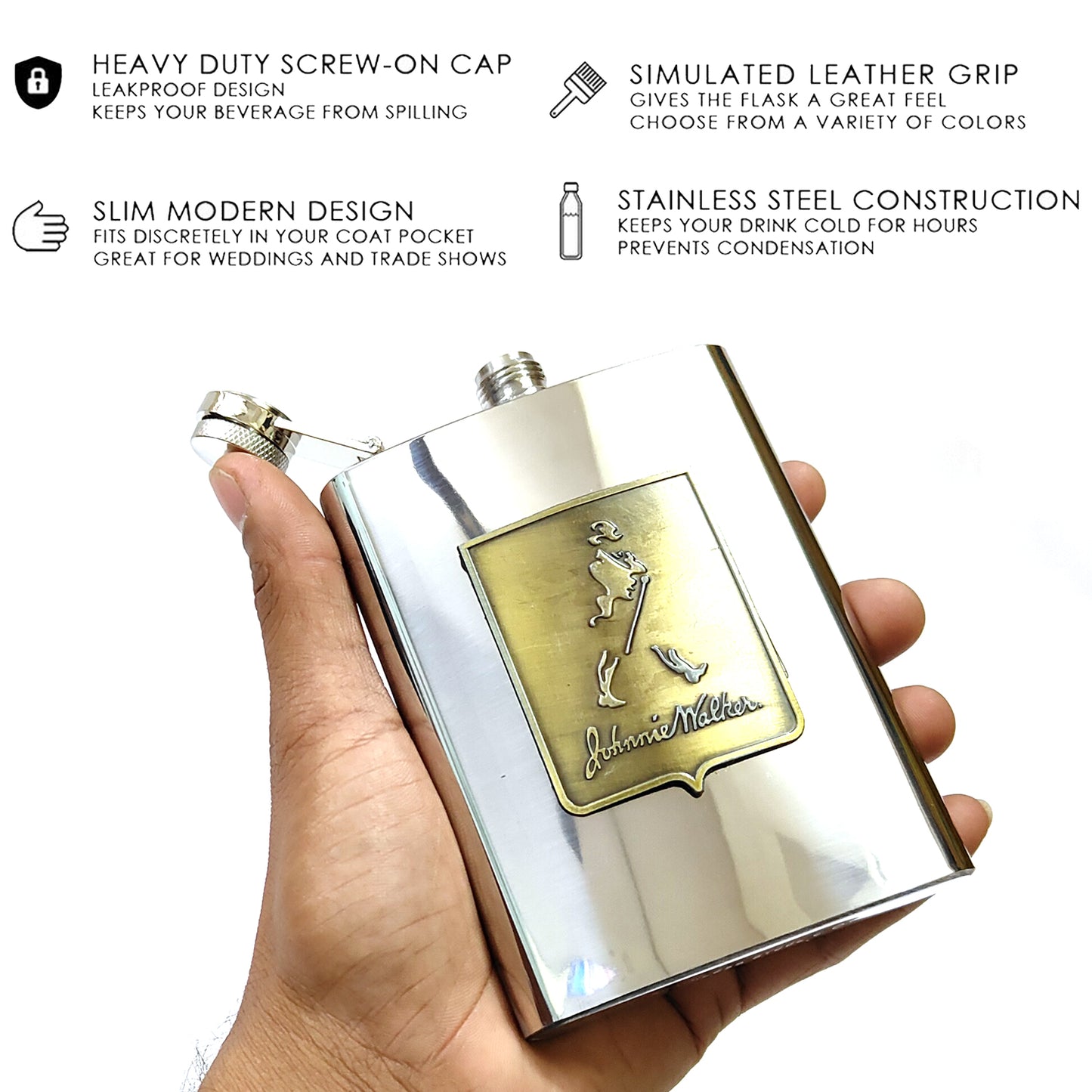 Johnny Walker Premium Pocket Stainless Steel Hip Flask – Gift for Men | First Dot