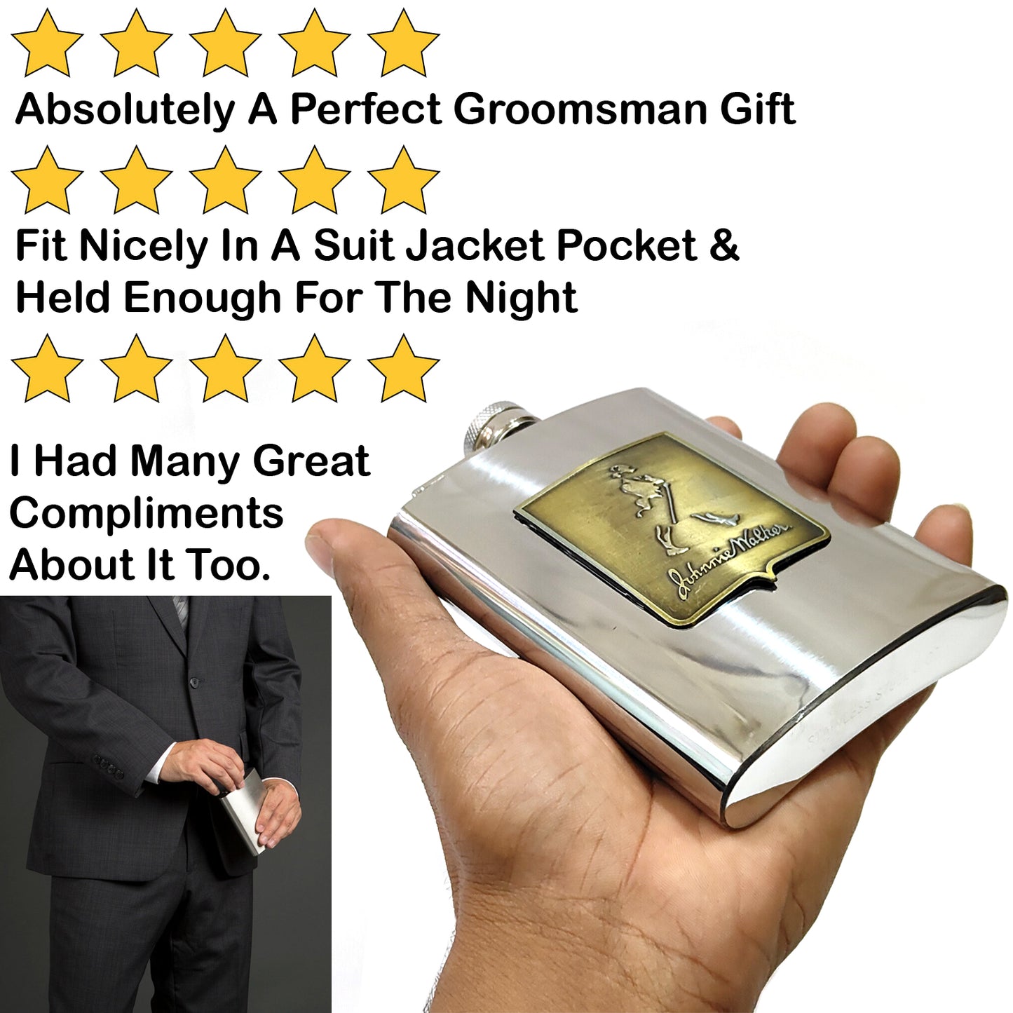 Johnny Walker Premium Pocket Stainless Steel Hip Flask – Gift for Men | First Dot