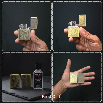 Combo of 2 Embossed Metal Cigarette Lighters + Free 50ml Fuel