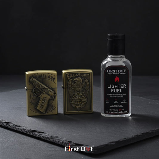 Combo of 2 Embossed Metal Cigarette Lighters + Free 50ml Fuel