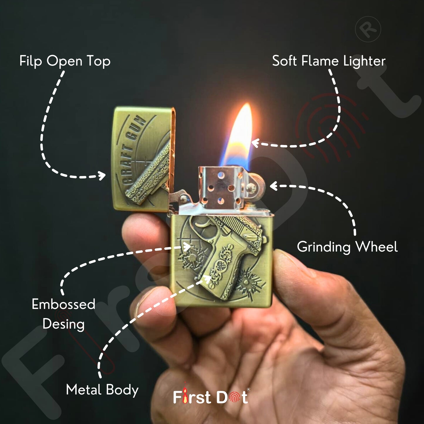 Combo of 2 Embossed Metal Cigarette Lighters + Free 50ml Fuel