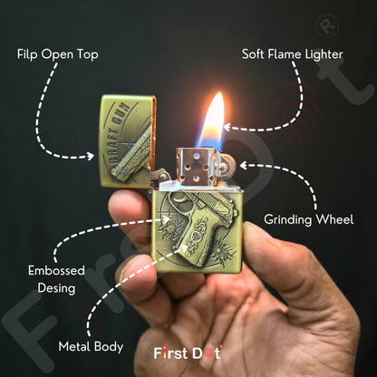 Combo of 2 Embossed Metal Cigarette Lighters + Free 50ml Fuel