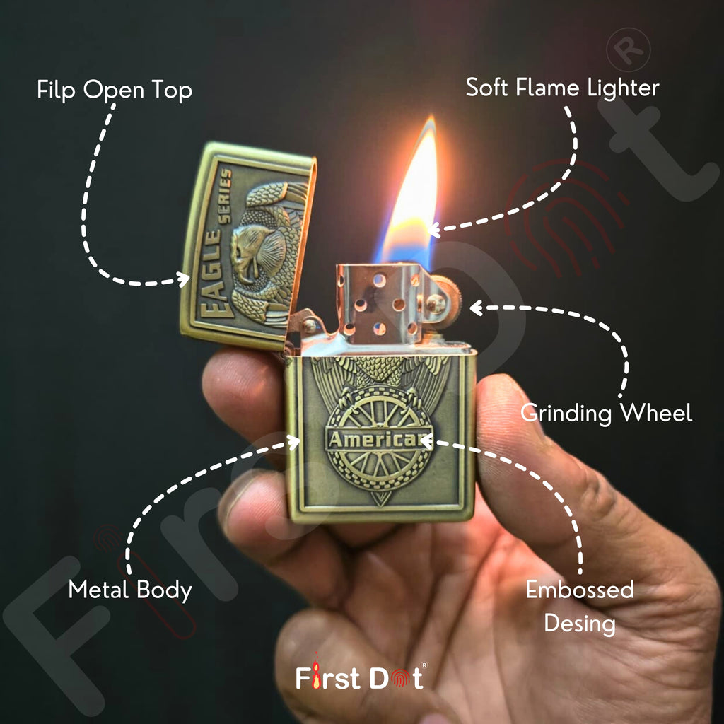 Combo of 2 Embossed Metal Cigarette Lighters + Free 50ml Fuel