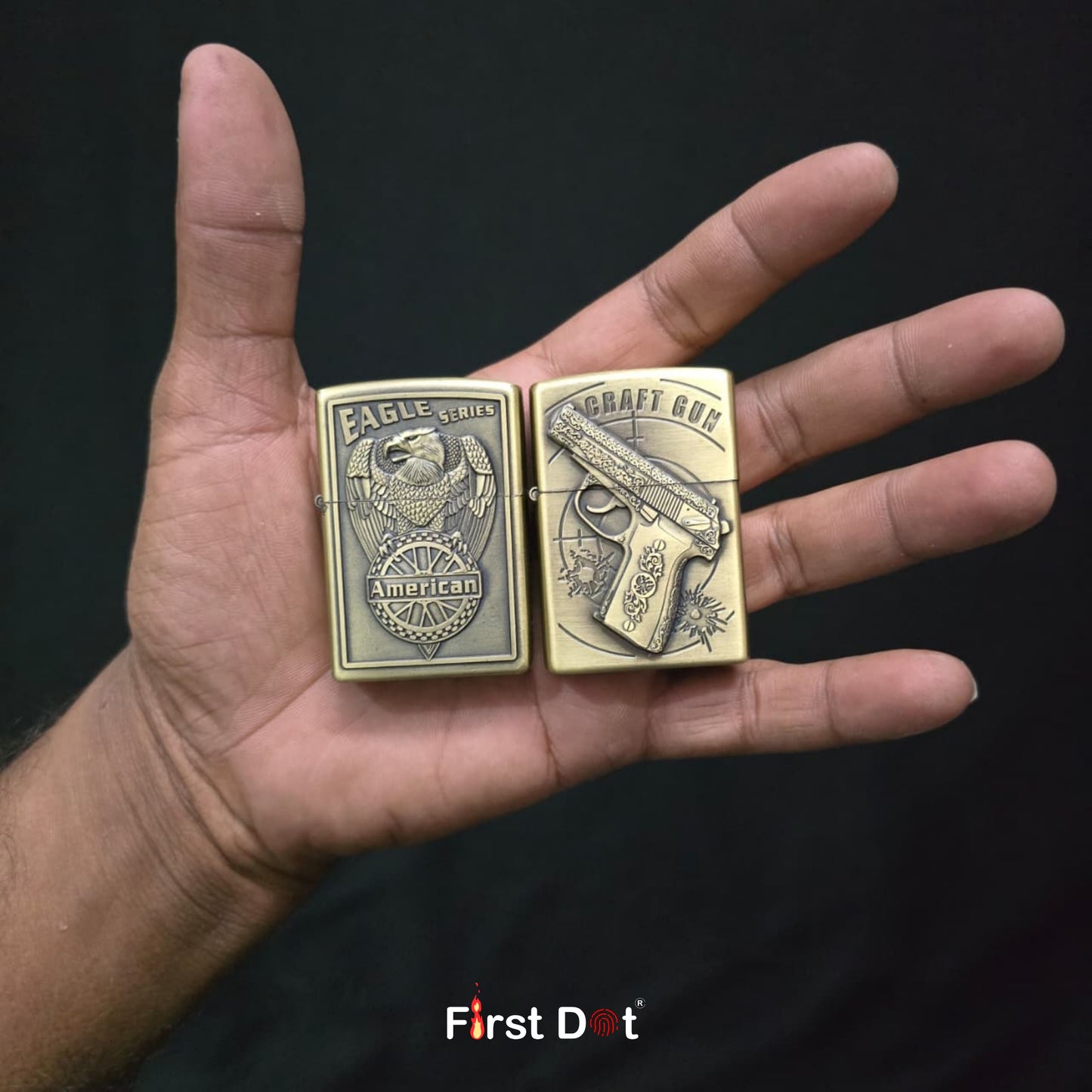 Combo of 2 Embossed Metal Cigarette Lighters + Free 50ml Fuel