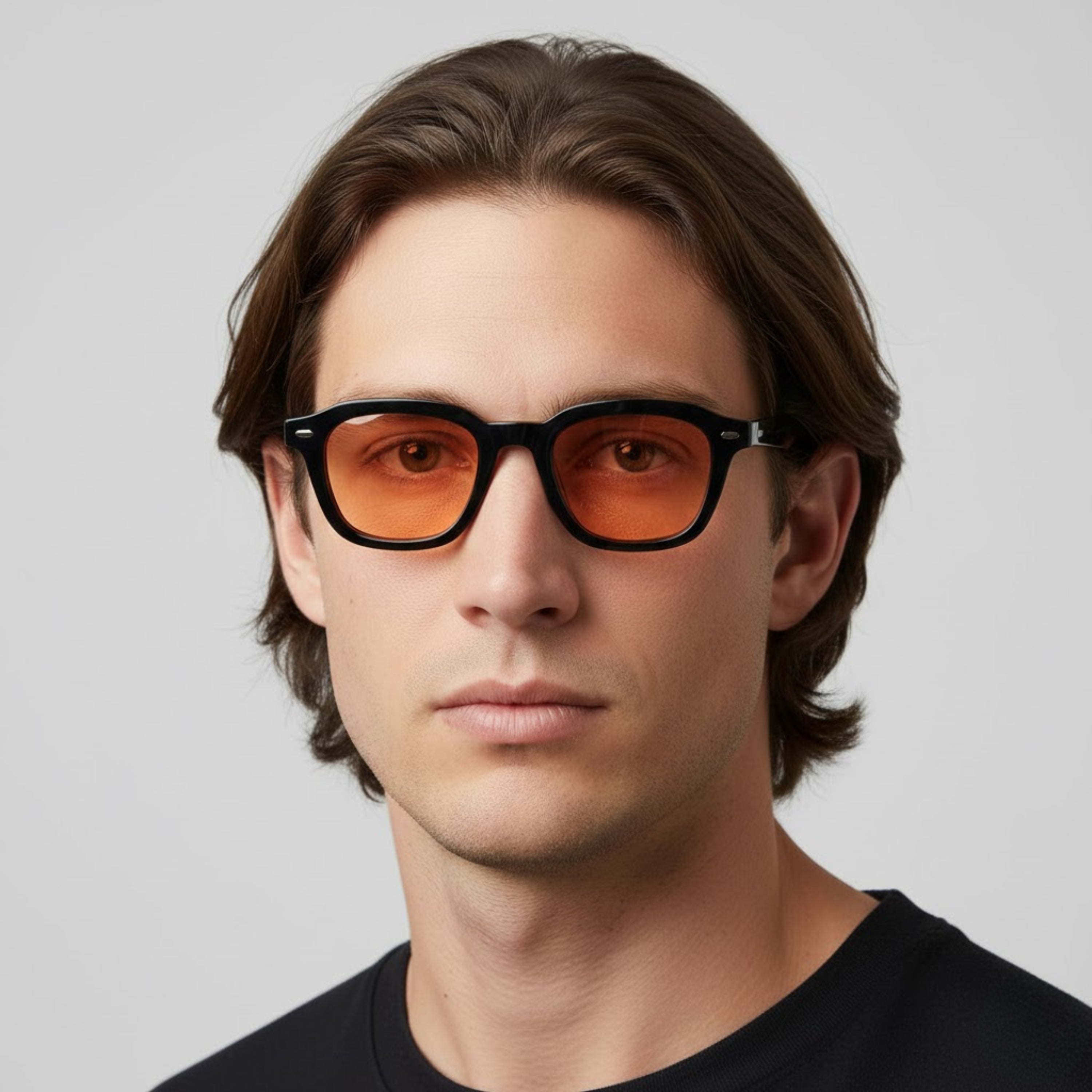 Classic Square Sunglasses with Amber Lenses