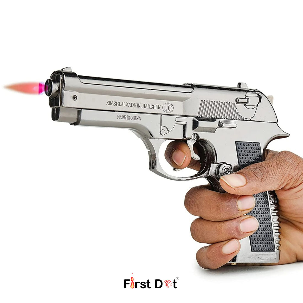 First Dot 608 Gun Lighter – Heavy Metal Barrel Pull Back Jet Flame Lighter