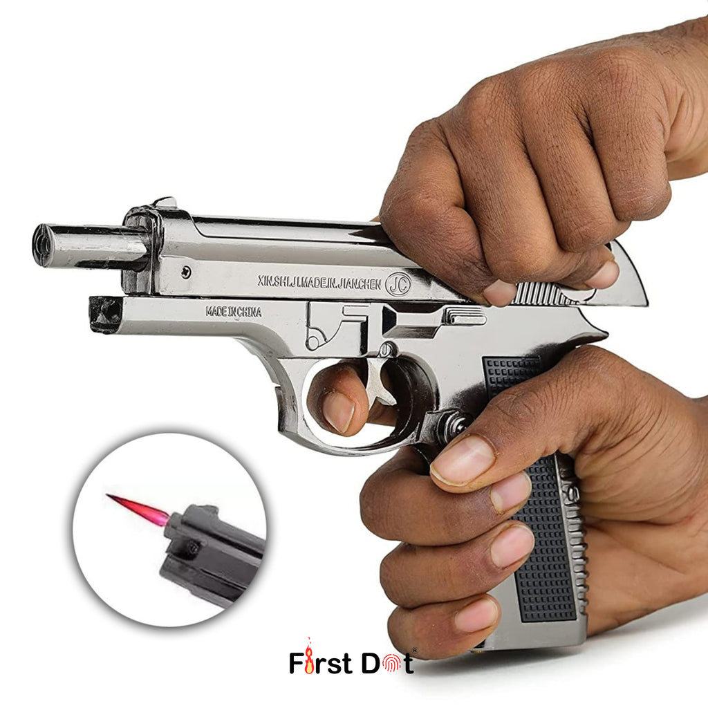 First Dot 608 Gun Lighter – Heavy Metal Barrel Pull Back Jet Flame Lighter