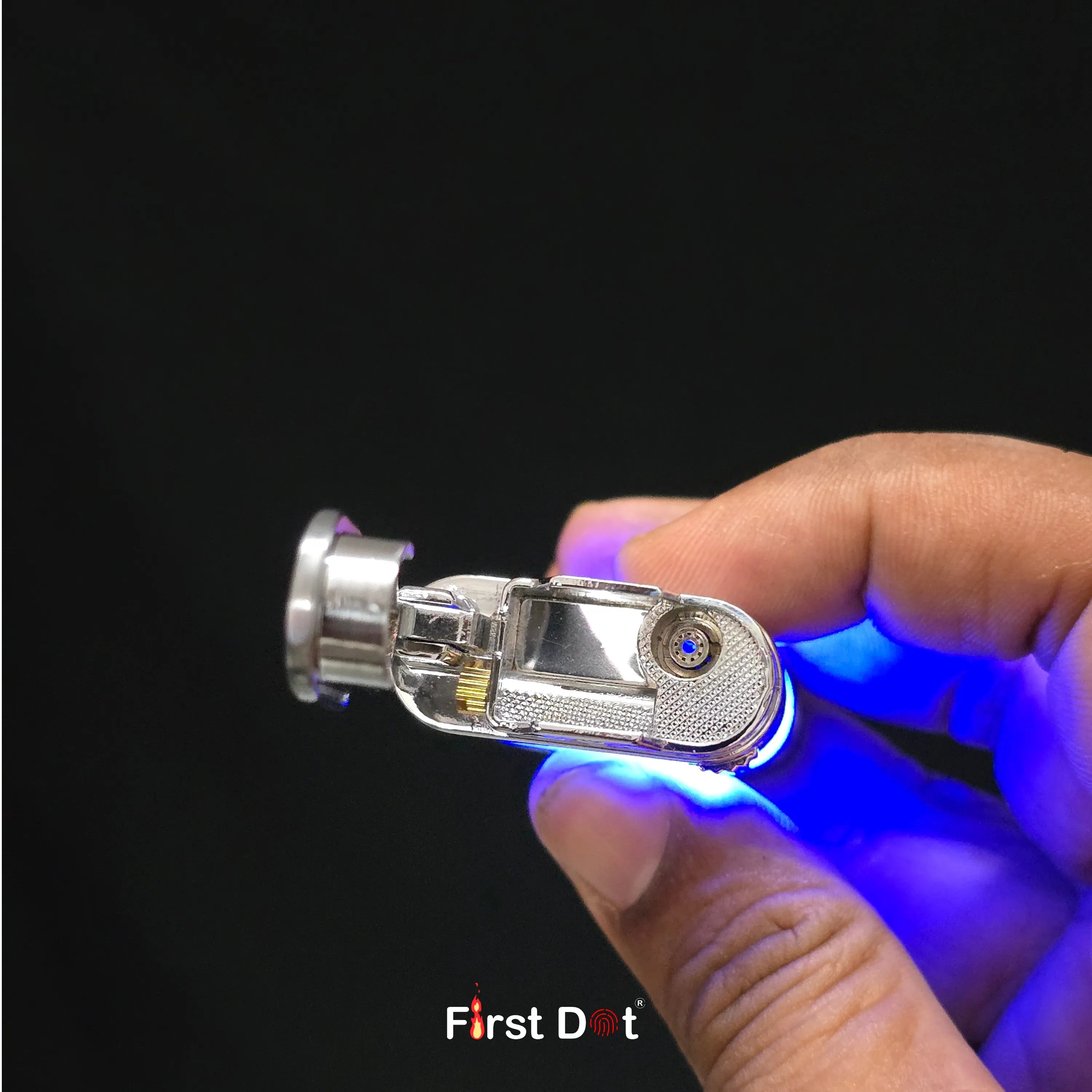 First Dot AeroFlint Blue Jet Flame Lighter with LED Fuel Window