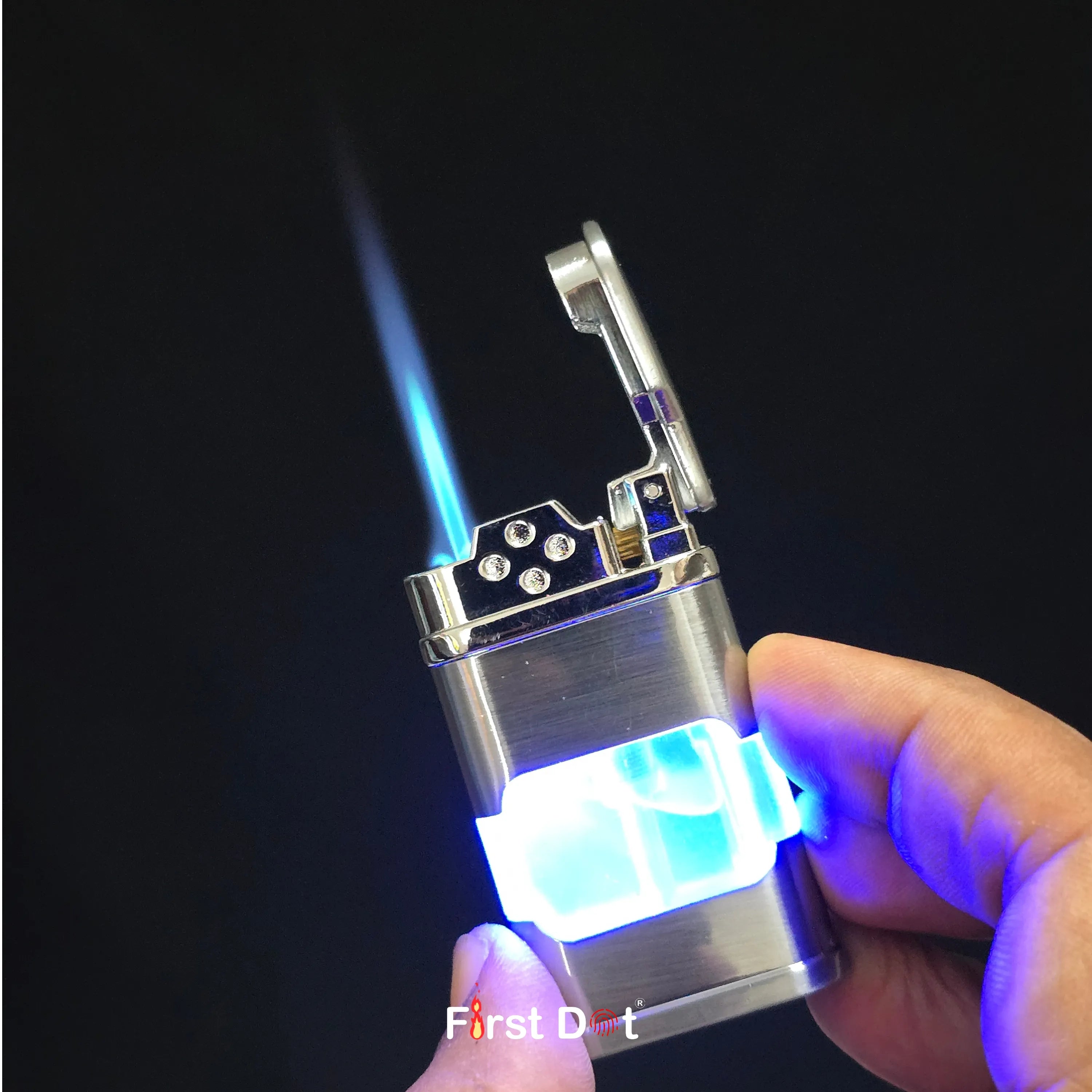First Dot AeroFlint Blue Jet Flame Lighter with LED Fuel Window