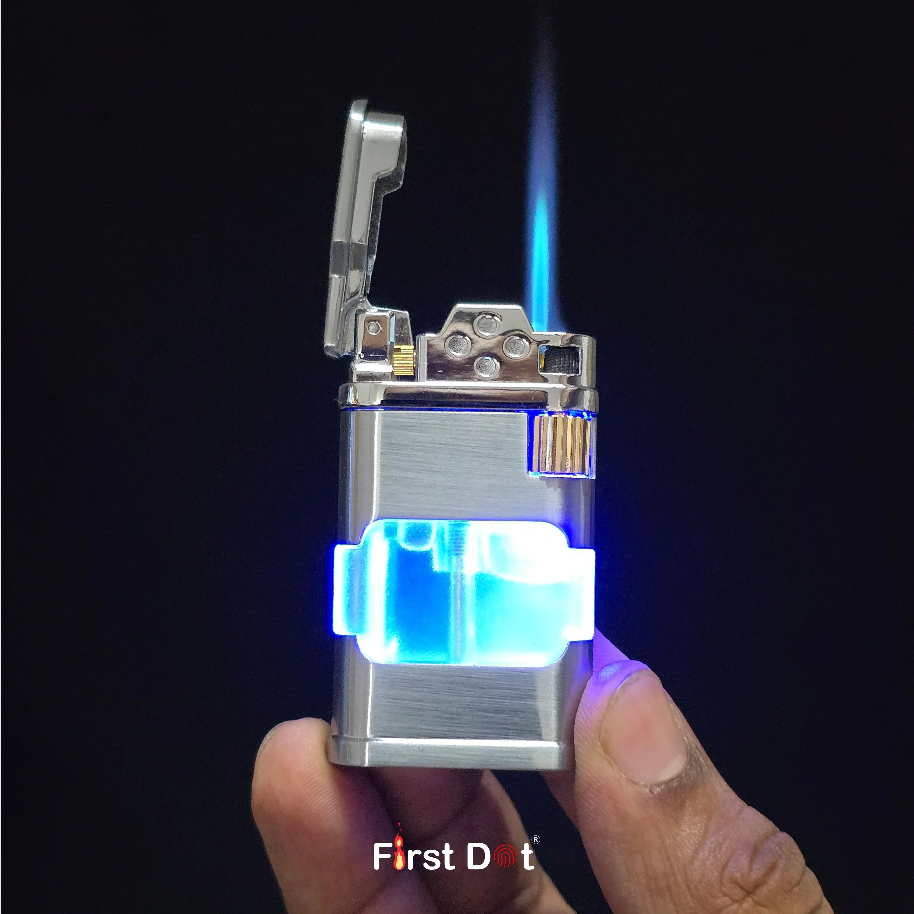 First Dot AeroFlint Blue Jet Flame Lighter with LED Fuel Window