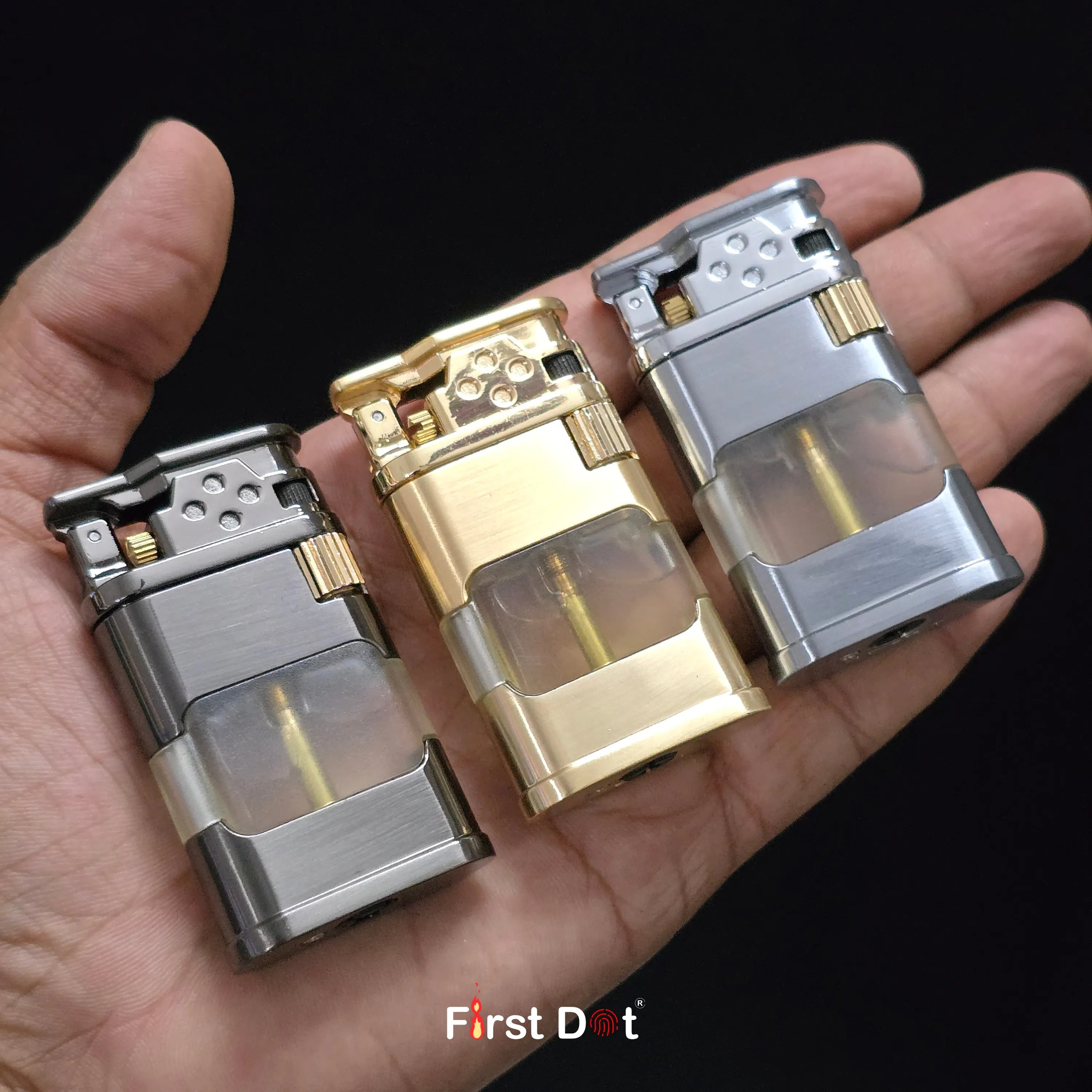 First Dot AeroFlint Blue Jet Flame Lighter with LED Fuel Window