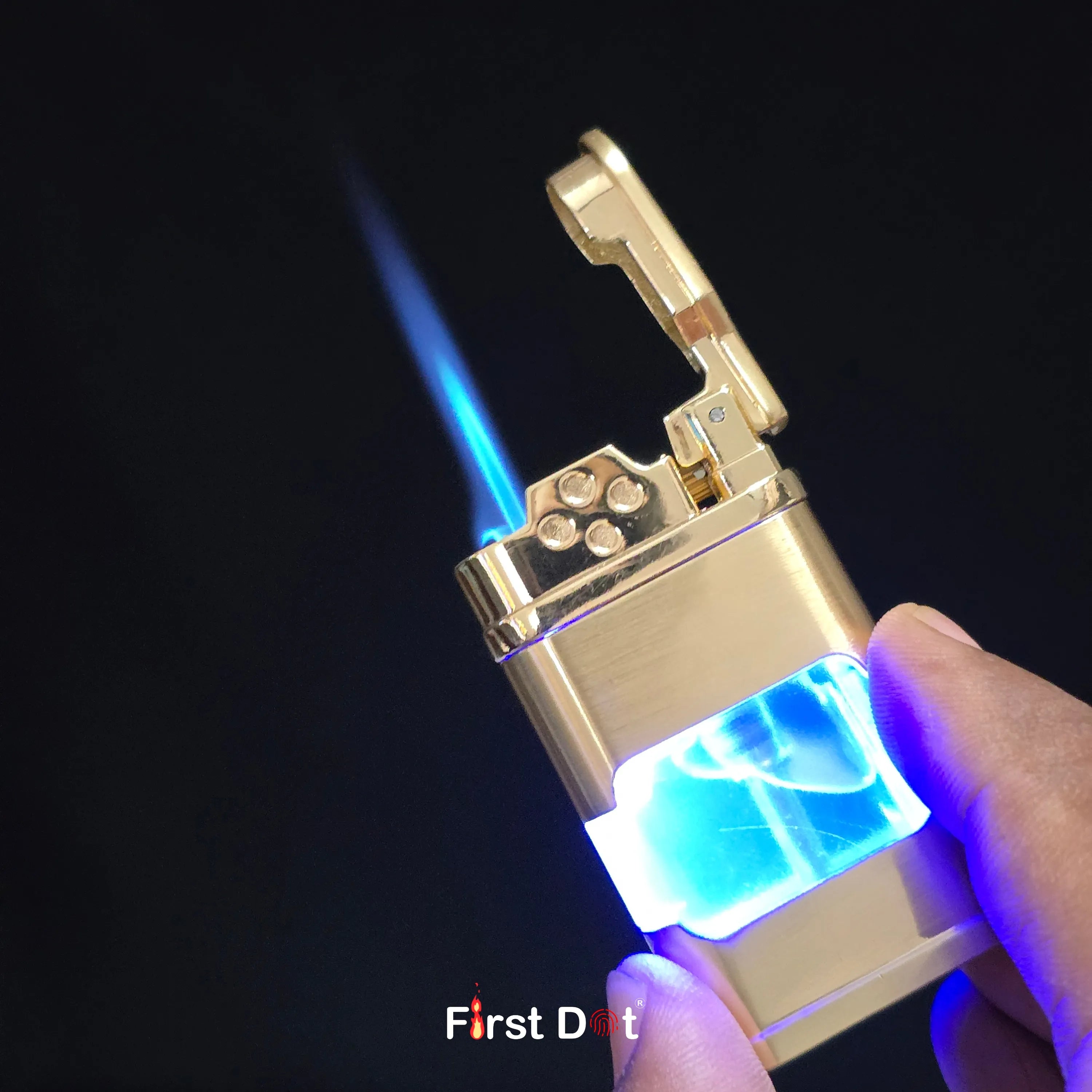 First Dot AeroFlint Blue Jet Flame Lighter with LED Fuel Window
