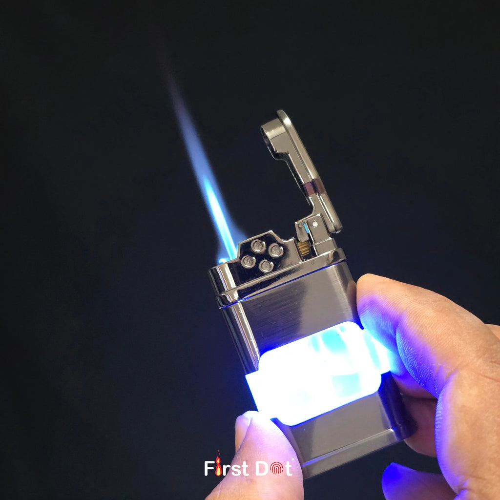 First Dot AeroFlint Blue Jet Flame Lighter with LED Fuel Window