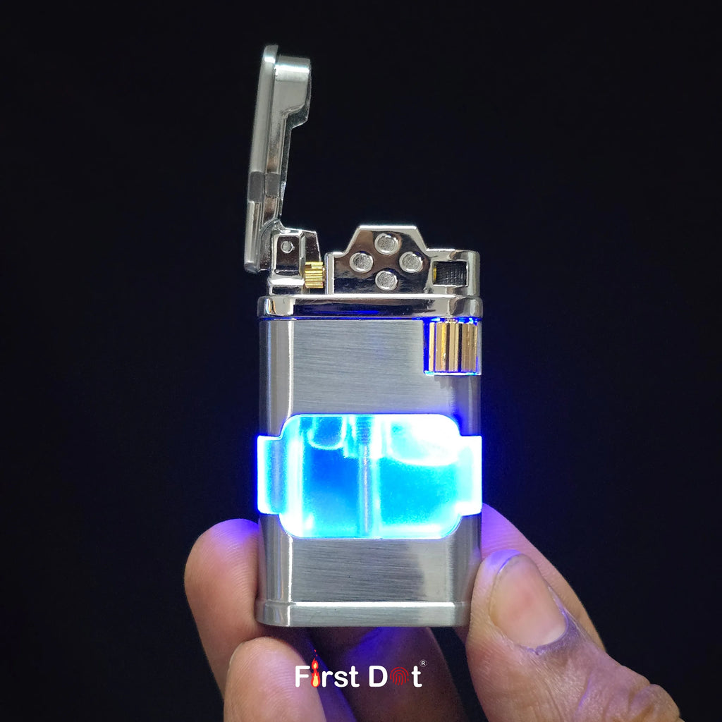 First Dot AeroFlint Blue Jet Flame Lighter with LED Fuel Window