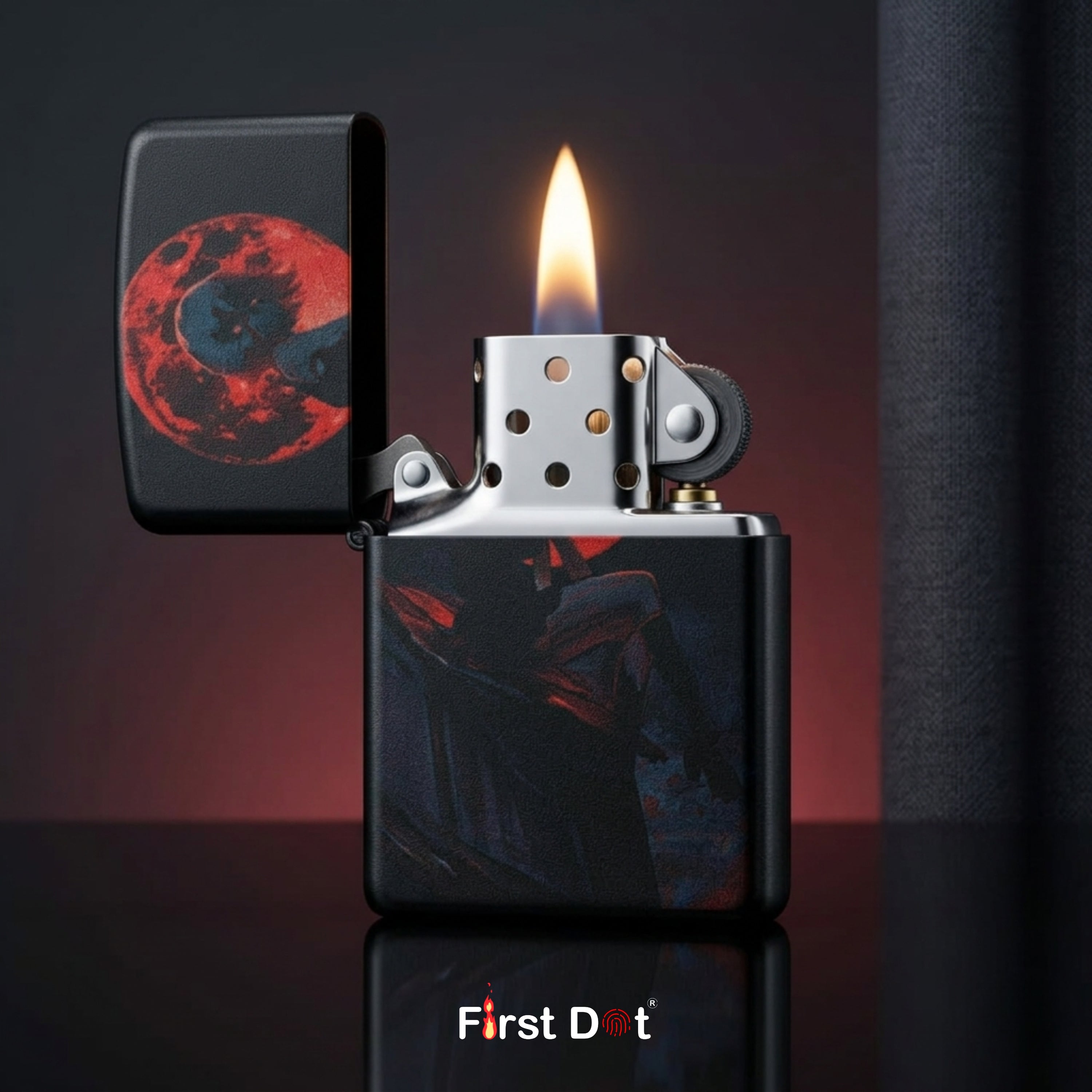 First Dot Anime Red Moon Windproof Cigarette Lighter