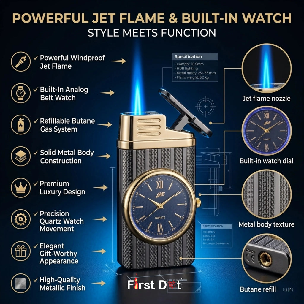 First Dot Apex Dial - Jet Flame Lighter with Inbuilt Watch