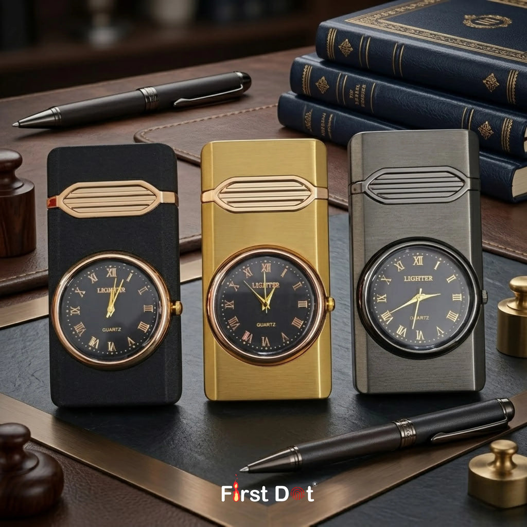 First Dot Aurum Jet Flame Lighter with Illuminated Watch Dial