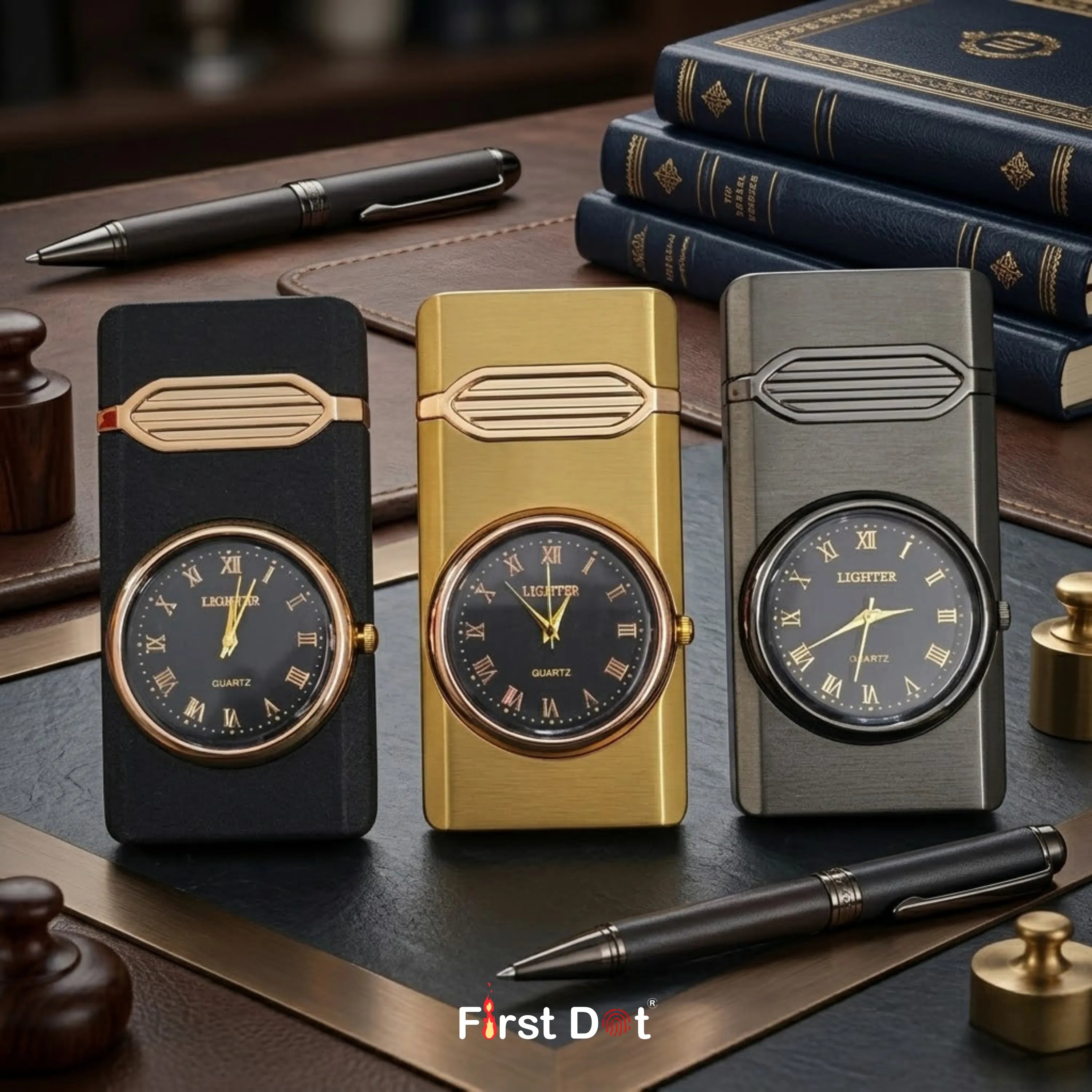First Dot Aurum Jet Flame Lighter with Illuminated Watch Dial
