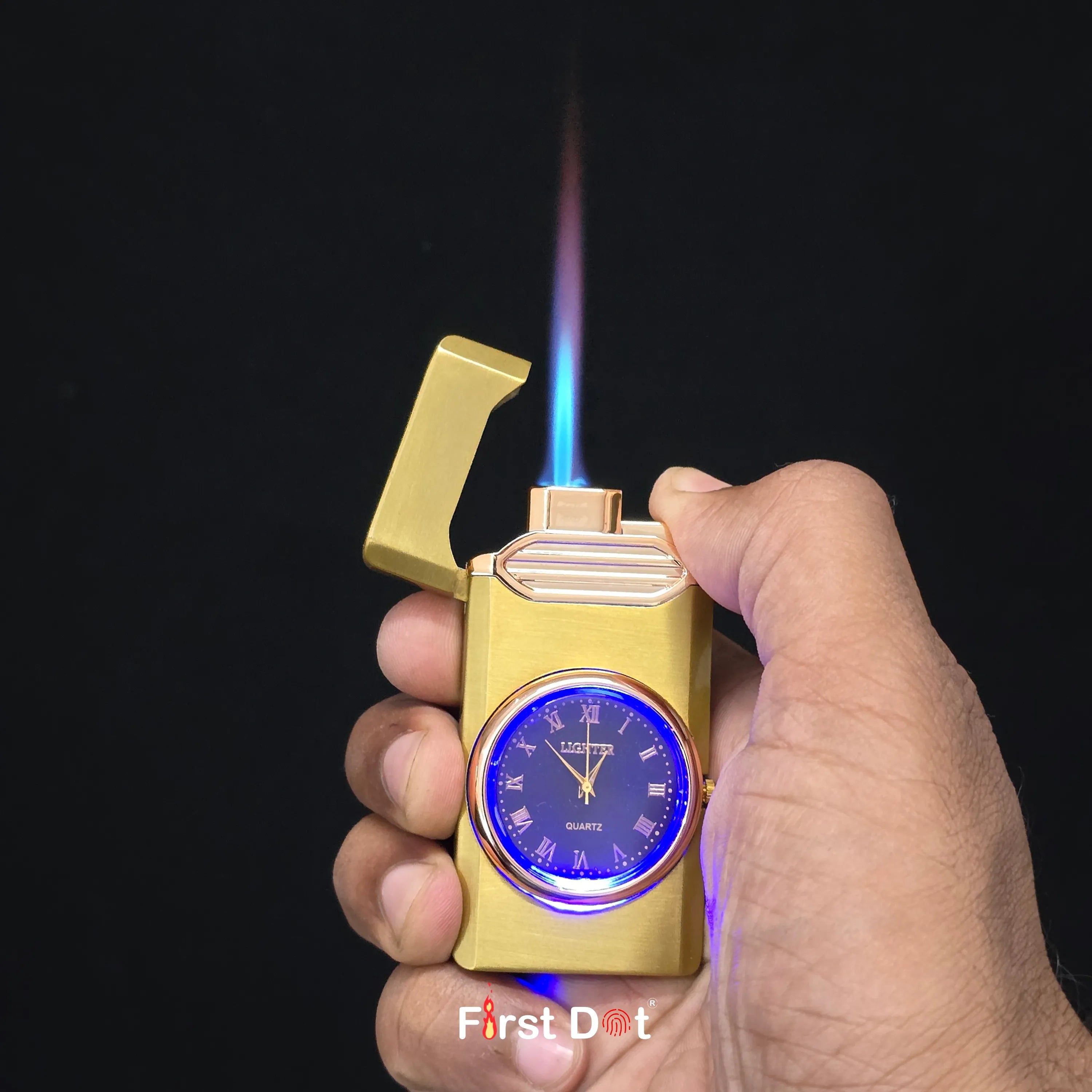 First Dot Aurum Jet Flame Lighter with Illuminated Watch Dial