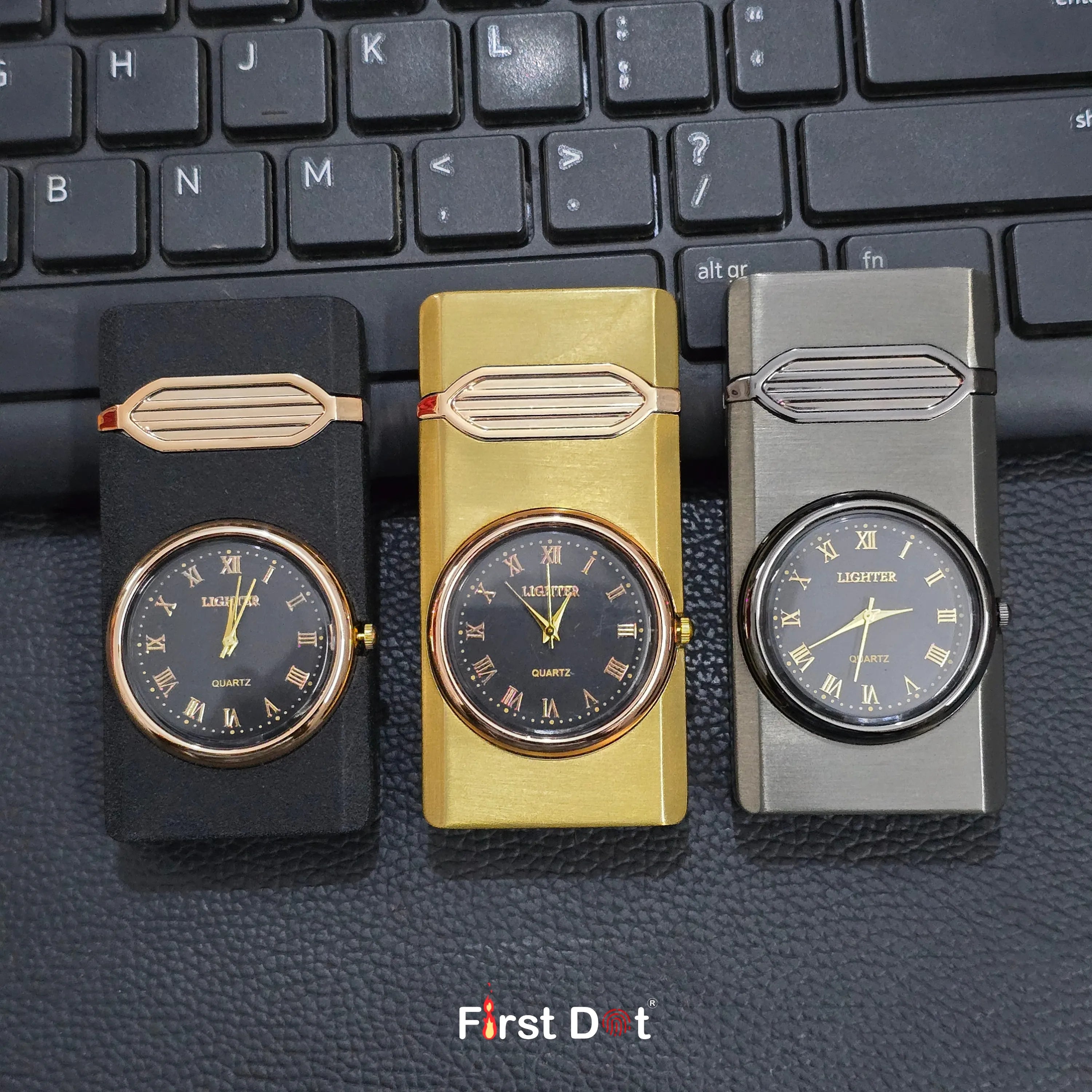 First Dot Aurum Jet Flame Lighter with Illuminated Watch Dial