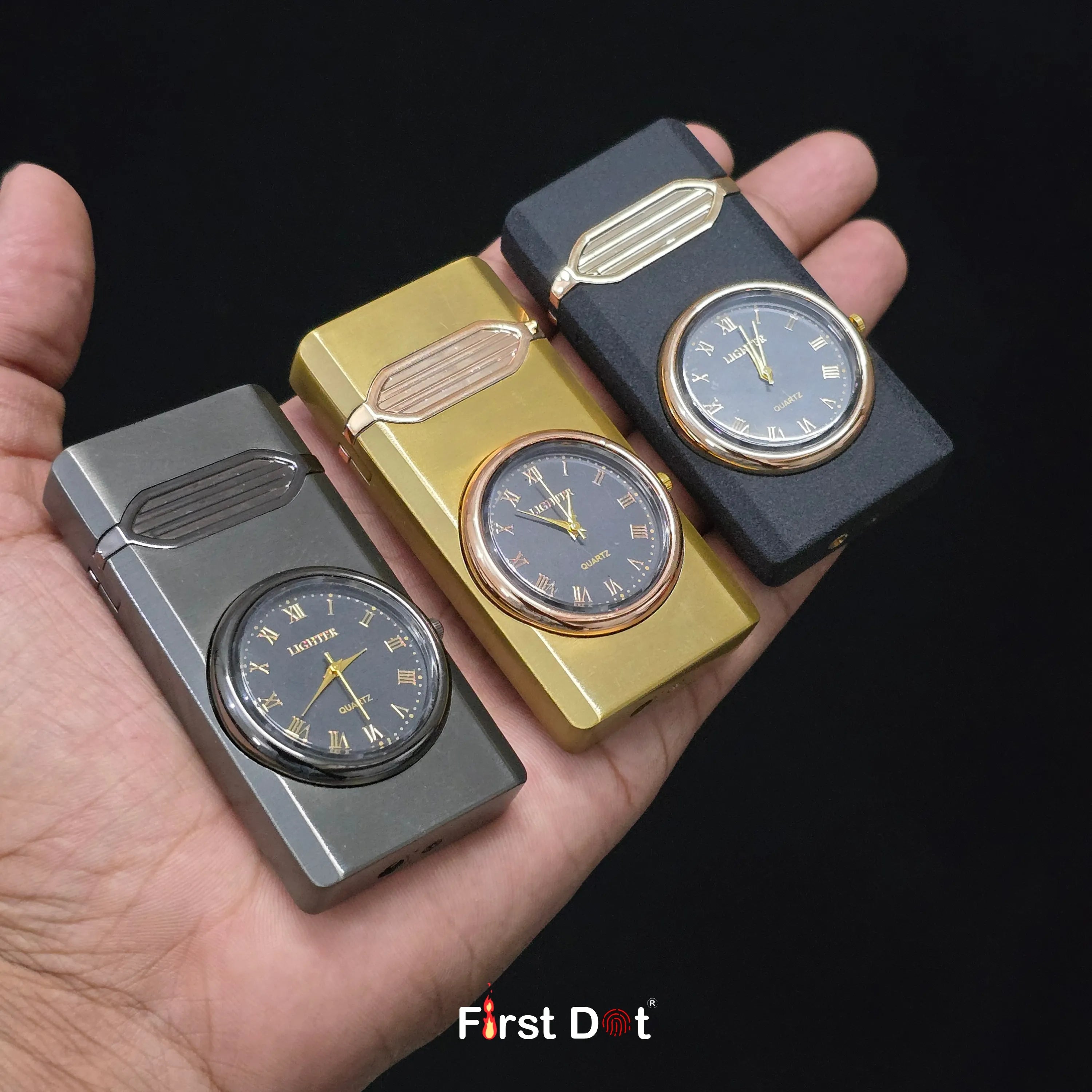 First Dot Aurum Jet Flame Lighter with Illuminated Watch Dial