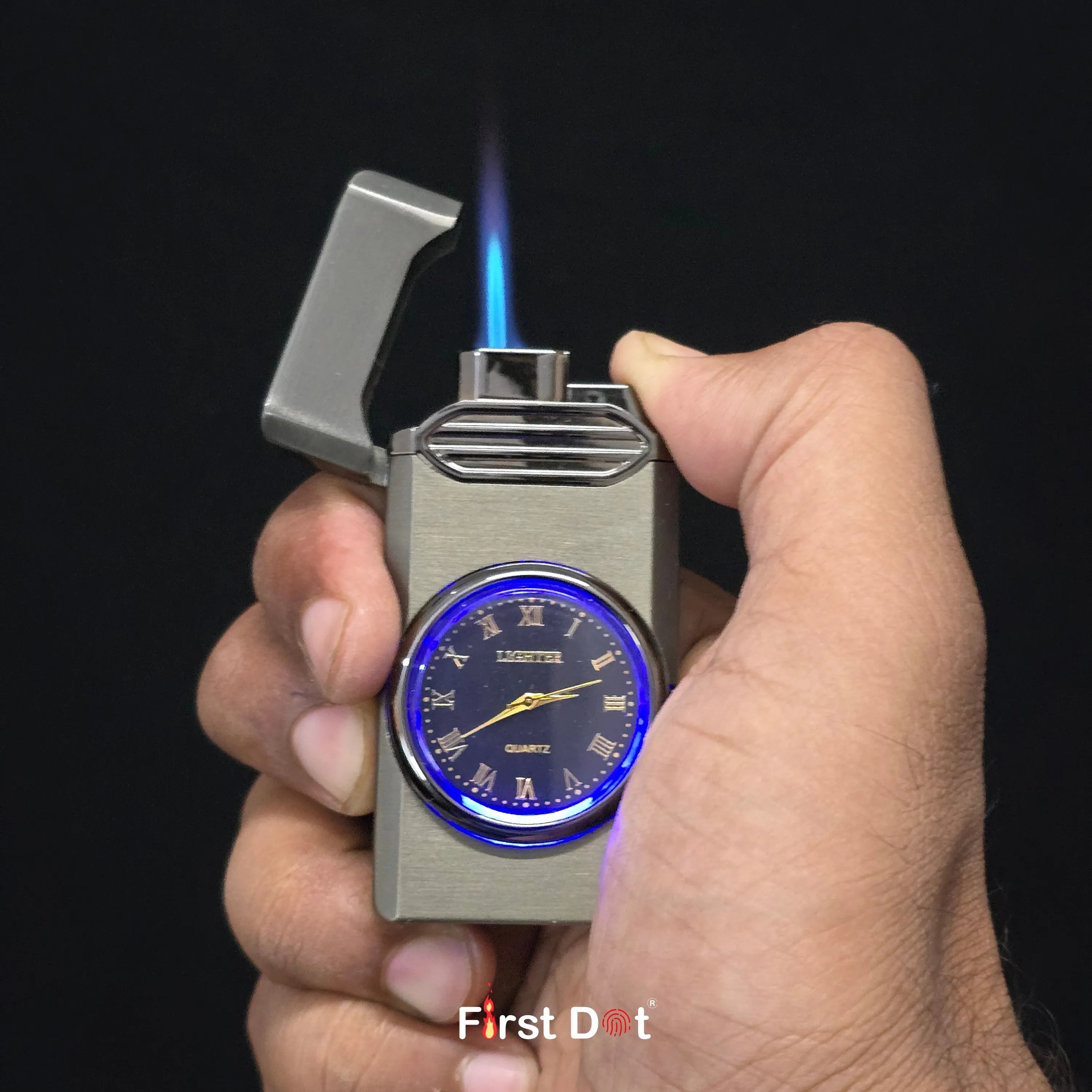 First Dot Aurum Jet Flame Lighter with Illuminated Watch Dial