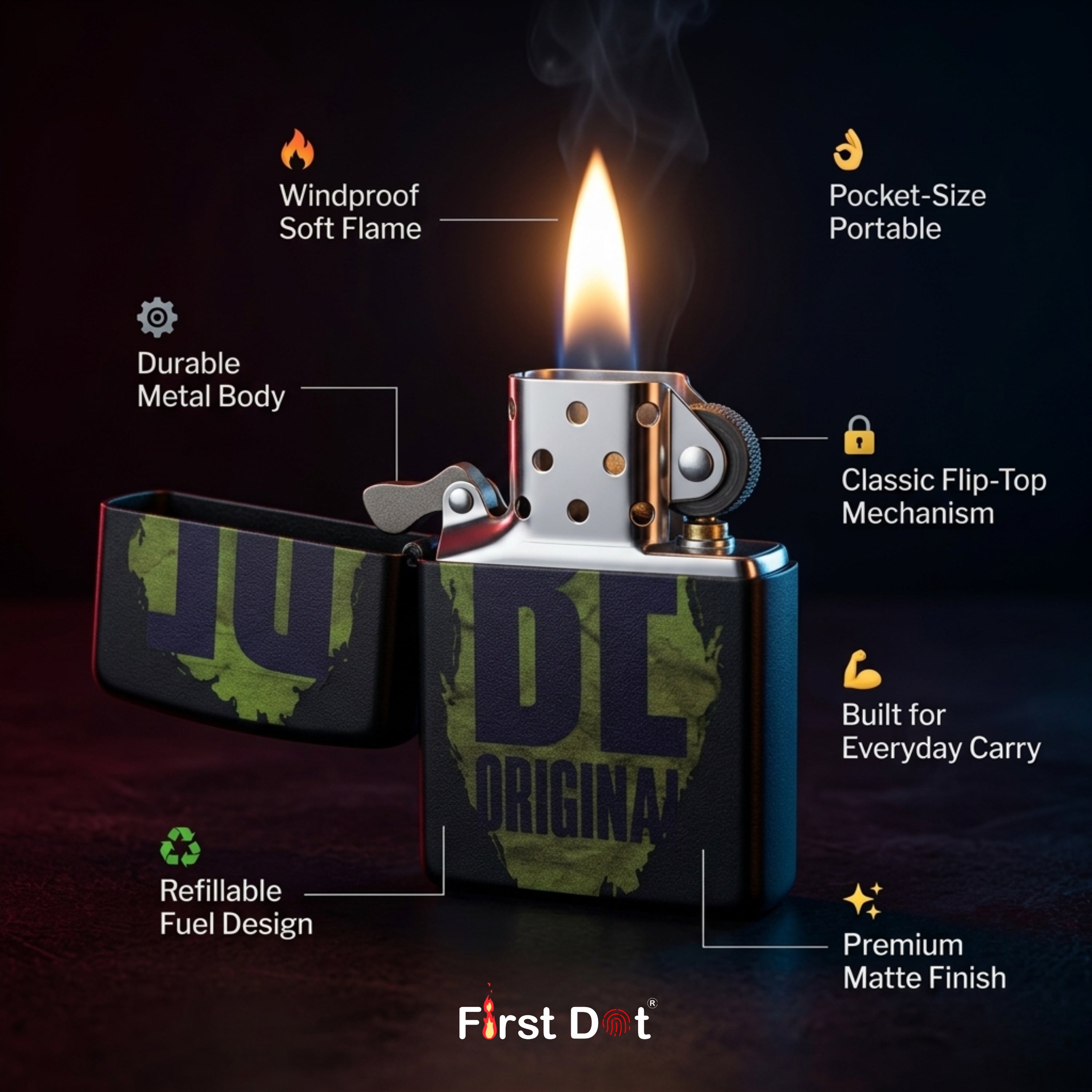 First Dot Be Original Windproof Cigarette Lighter
