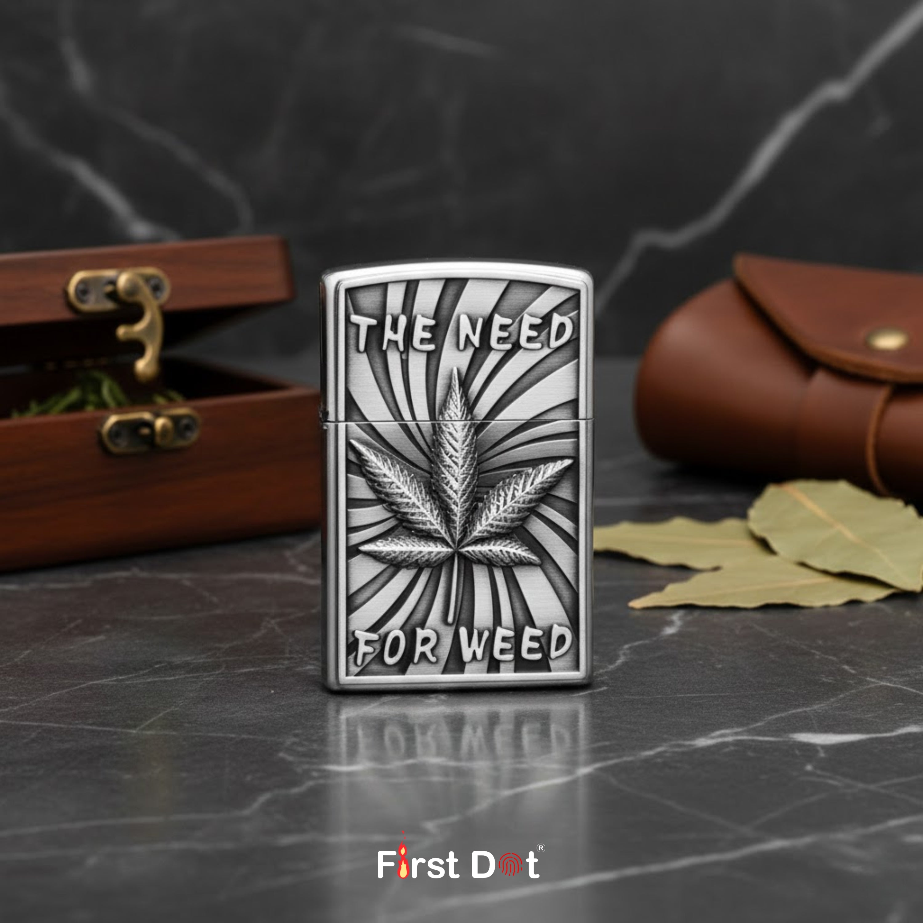 Leaf Engraved Gas Lighter | Wind-Resistant Metal Body