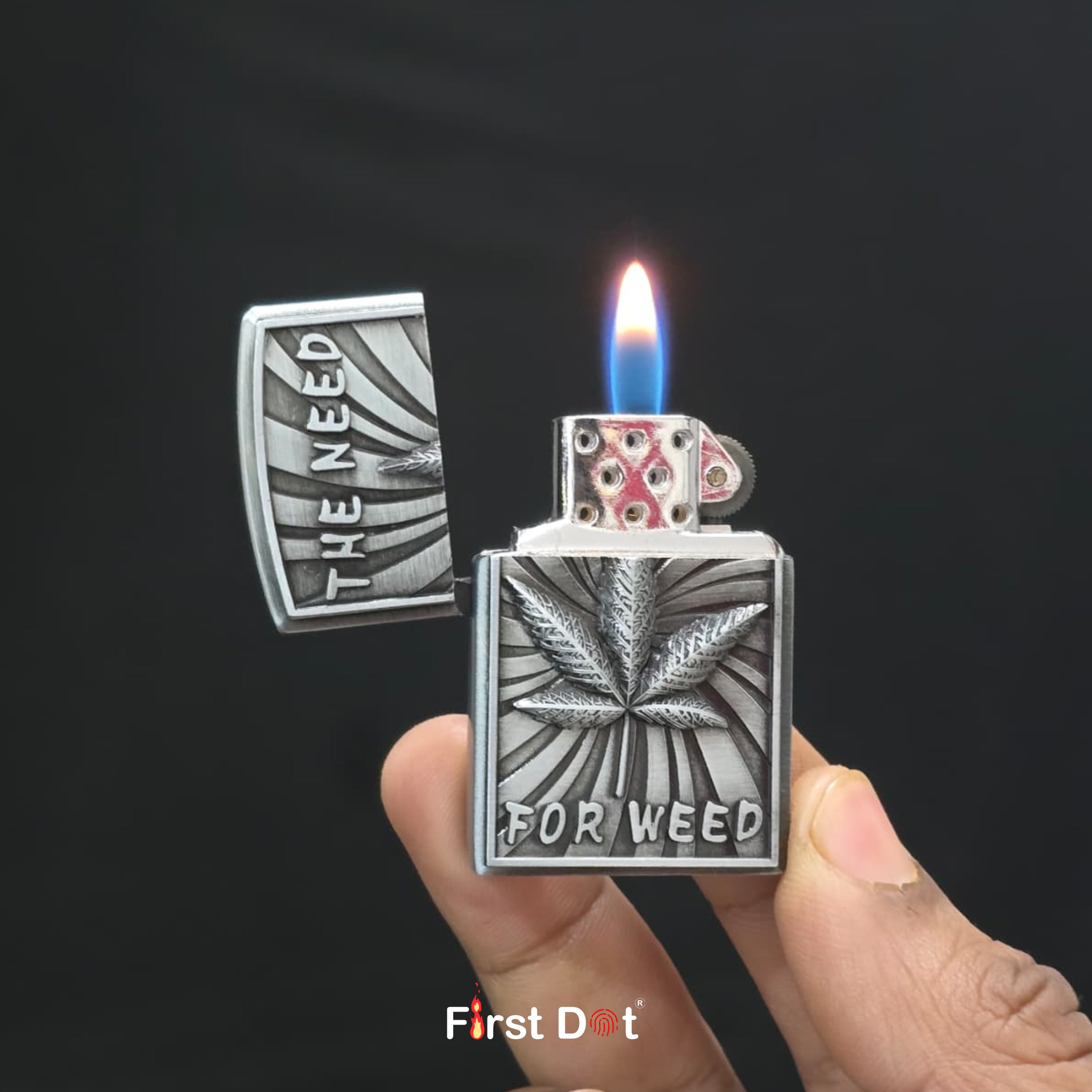 Leaf Engraved Gas Lighter | Wind-Resistant Metal Body