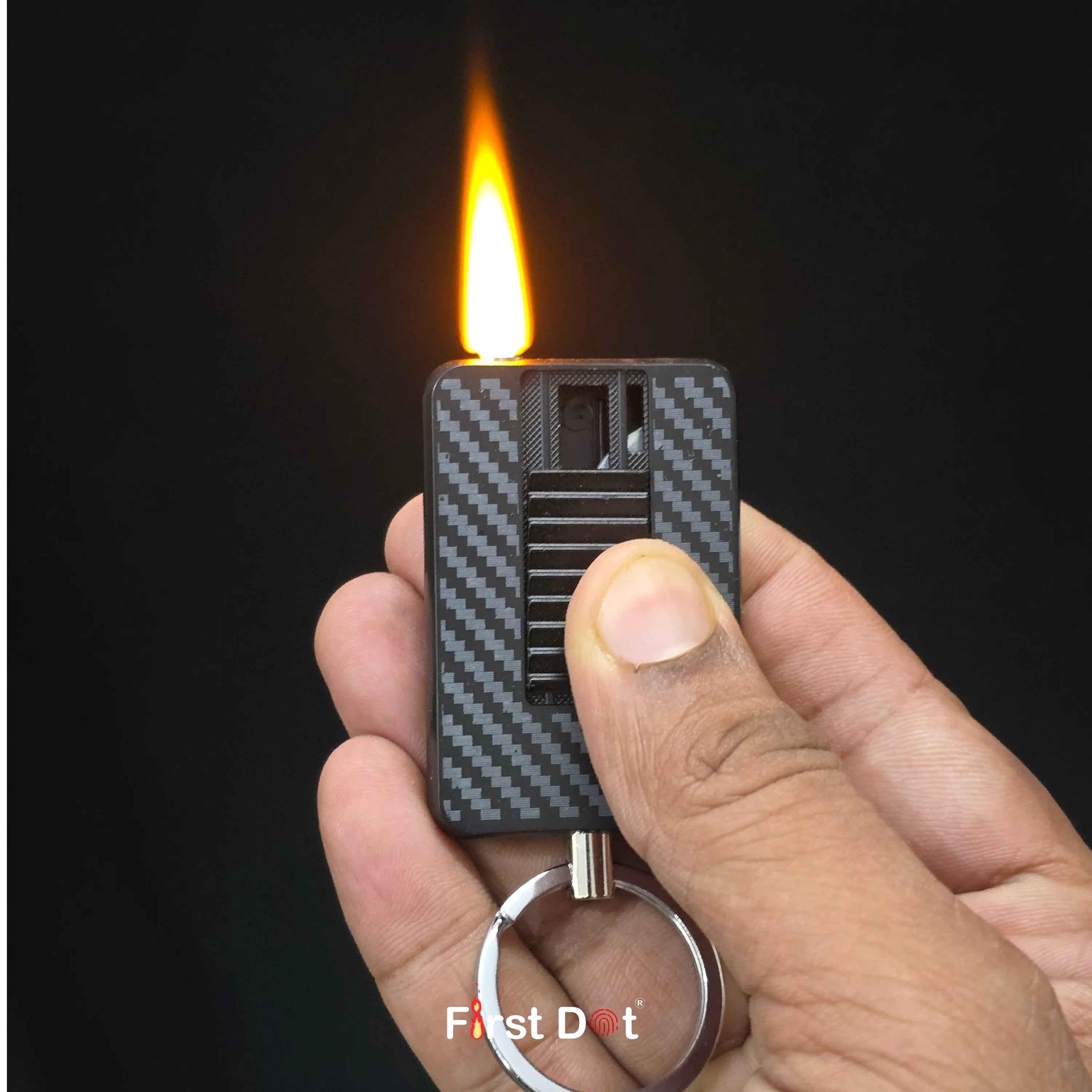 First Dot Carbon Grid Keychain Jet Flame Lighter
