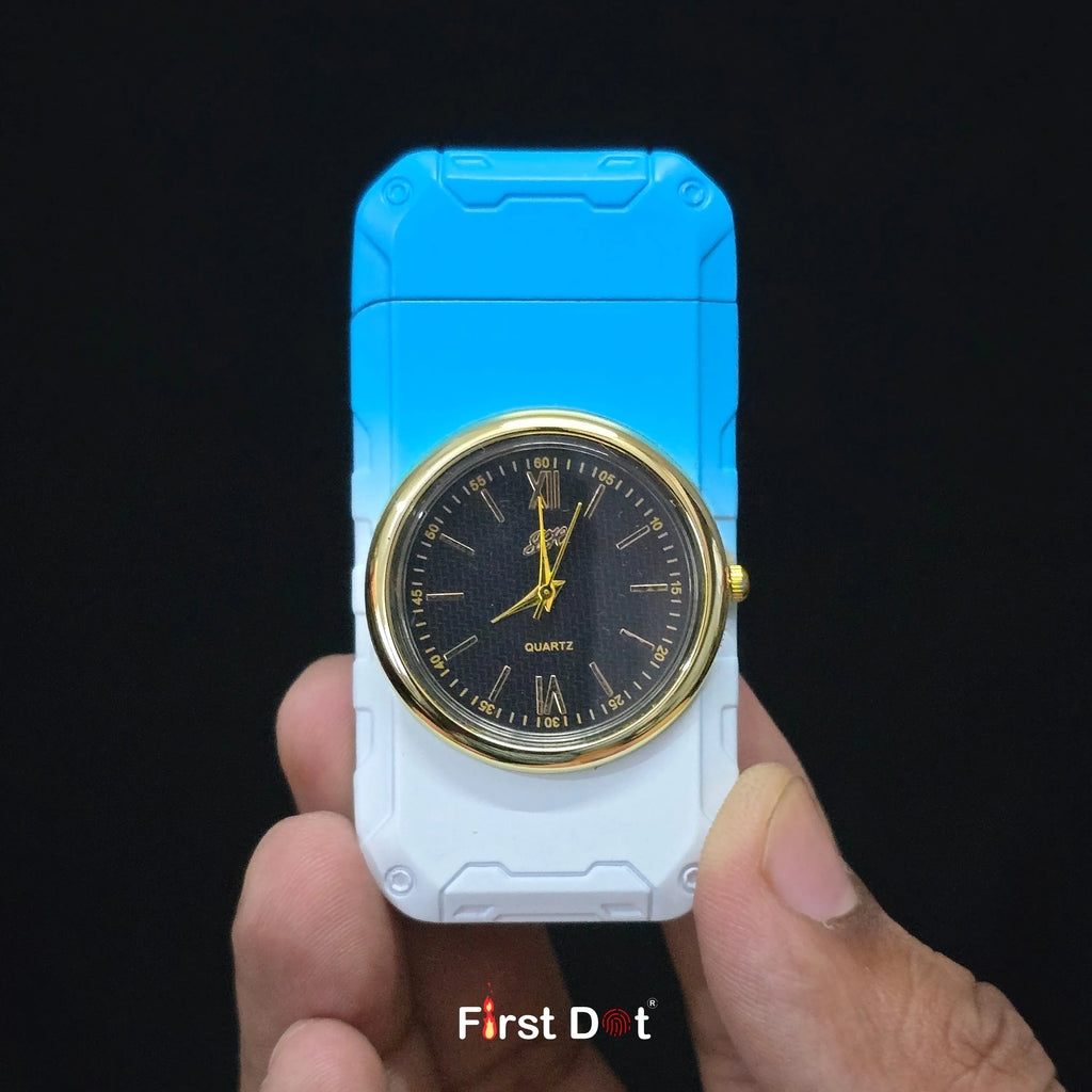 First Dot ChronoFlame Dual Flame Butane Lighter with Analog Watch