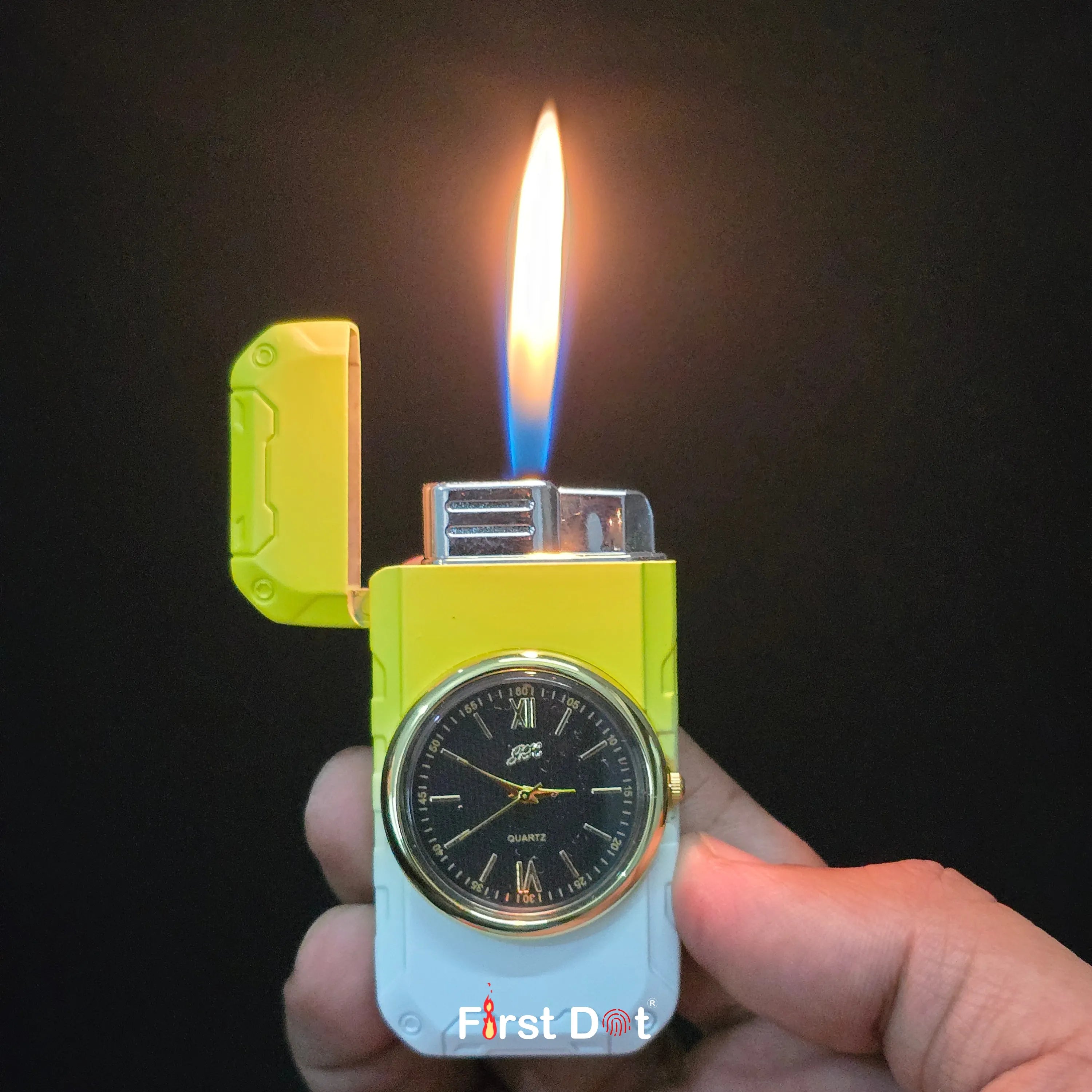 First Dot ChronoFlame Dual Flame Butane Lighter with Analog Watch