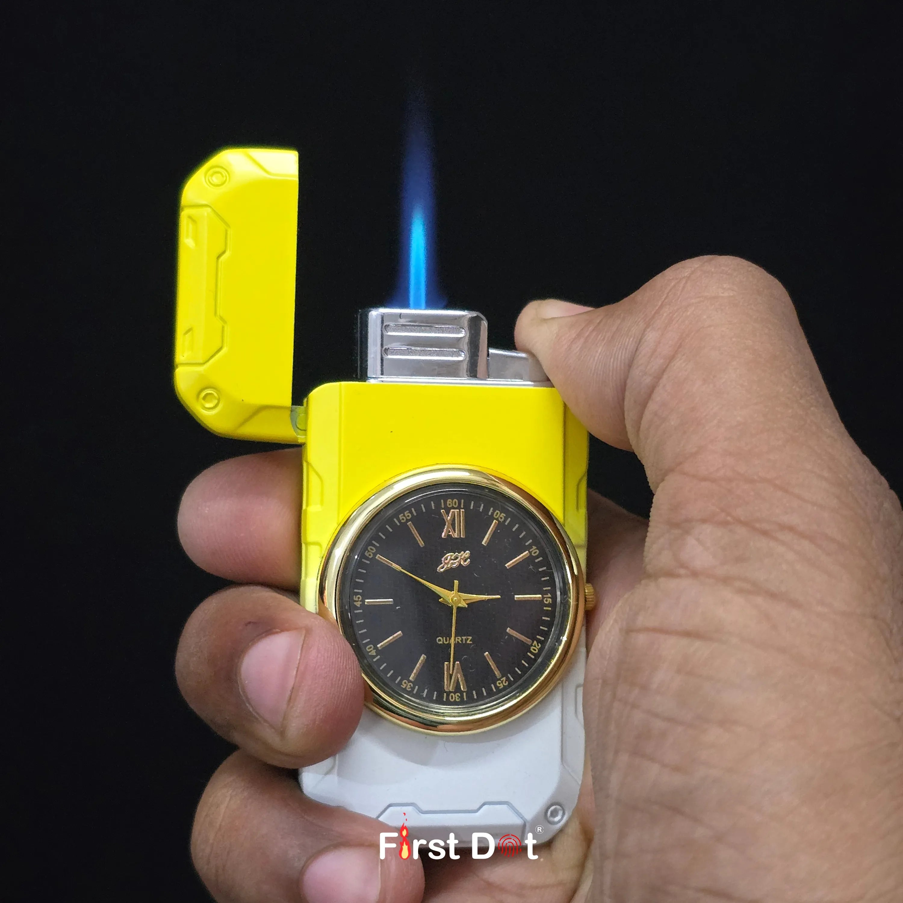 First Dot ChronoFlame Dual Flame Butane Lighter with Analog Watch