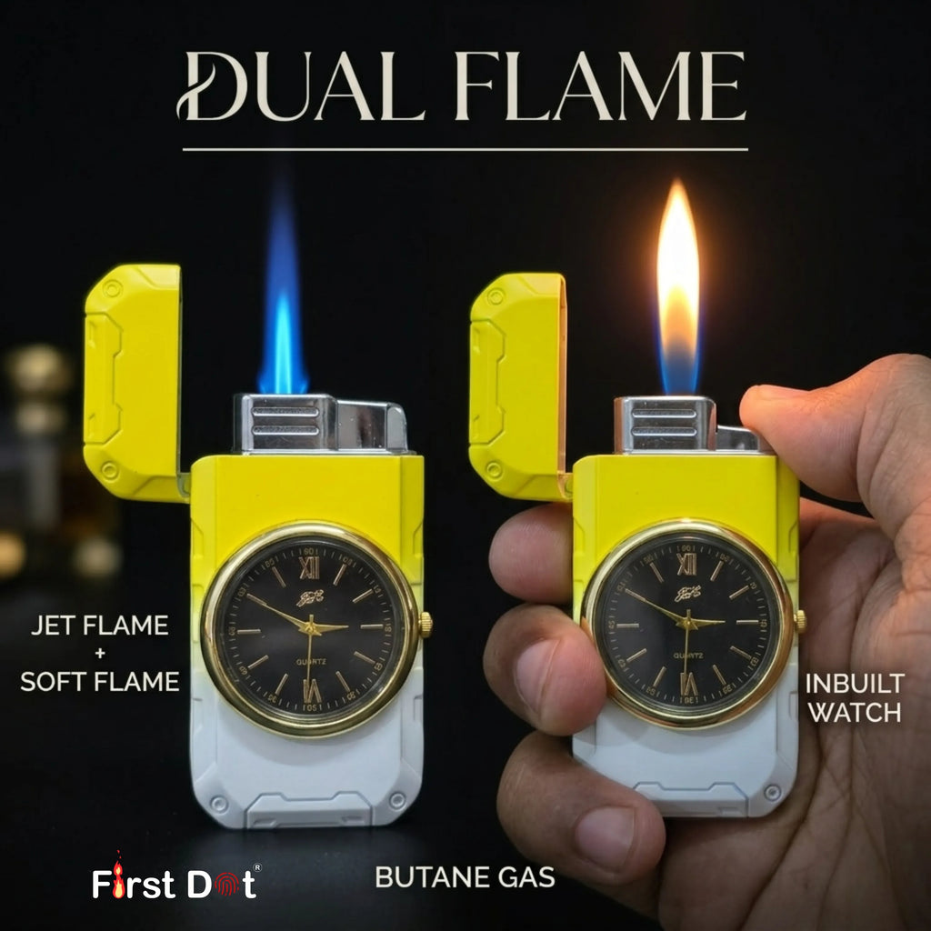 First Dot ChronoFlame Dual Flame Butane Lighter with Analog Watch