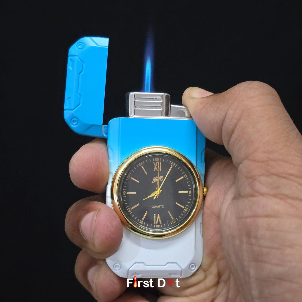 First Dot ChronoFlame Dual Flame Butane Lighter with Analog Watch