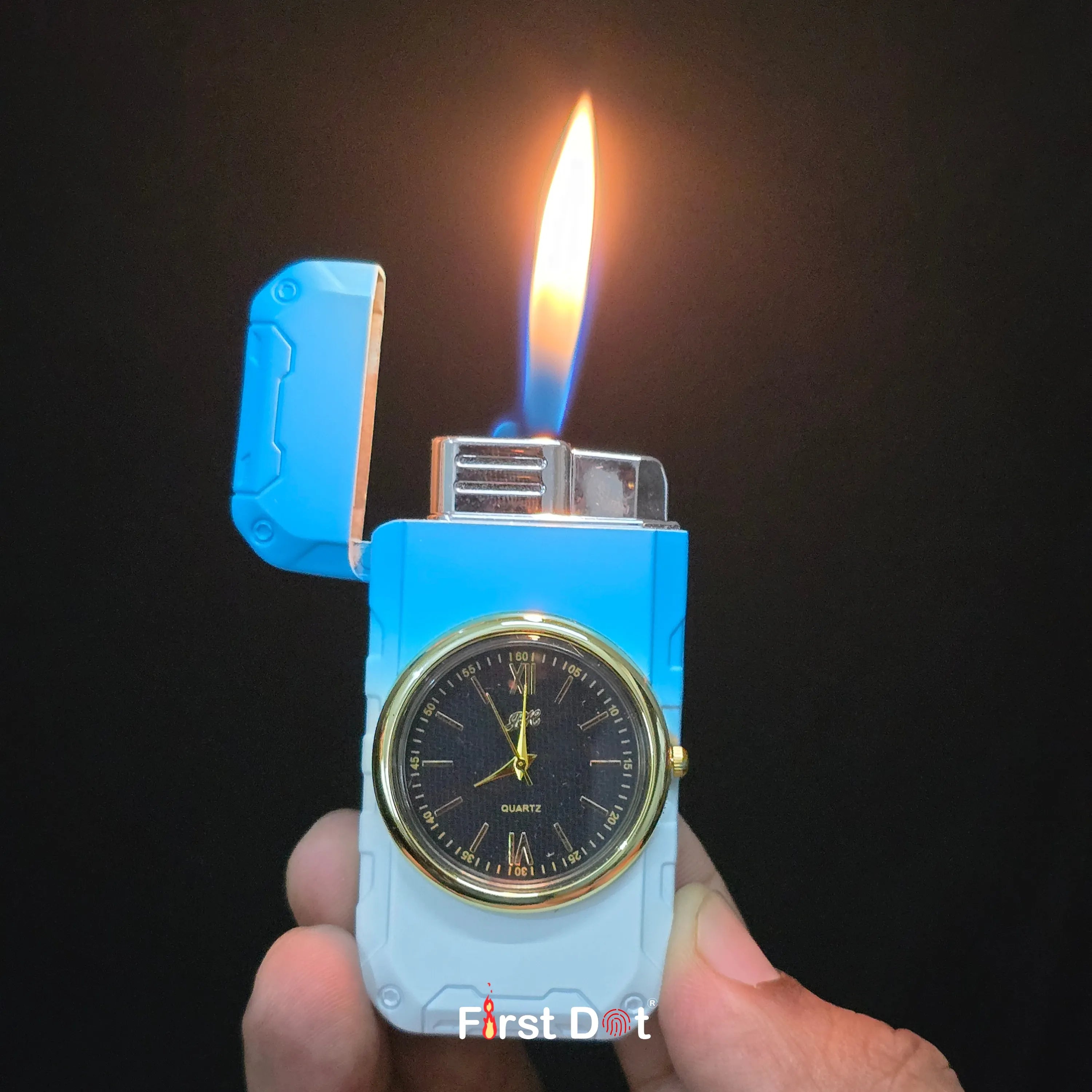 First Dot ChronoFlame Dual Flame Butane Lighter with Analog Watch
