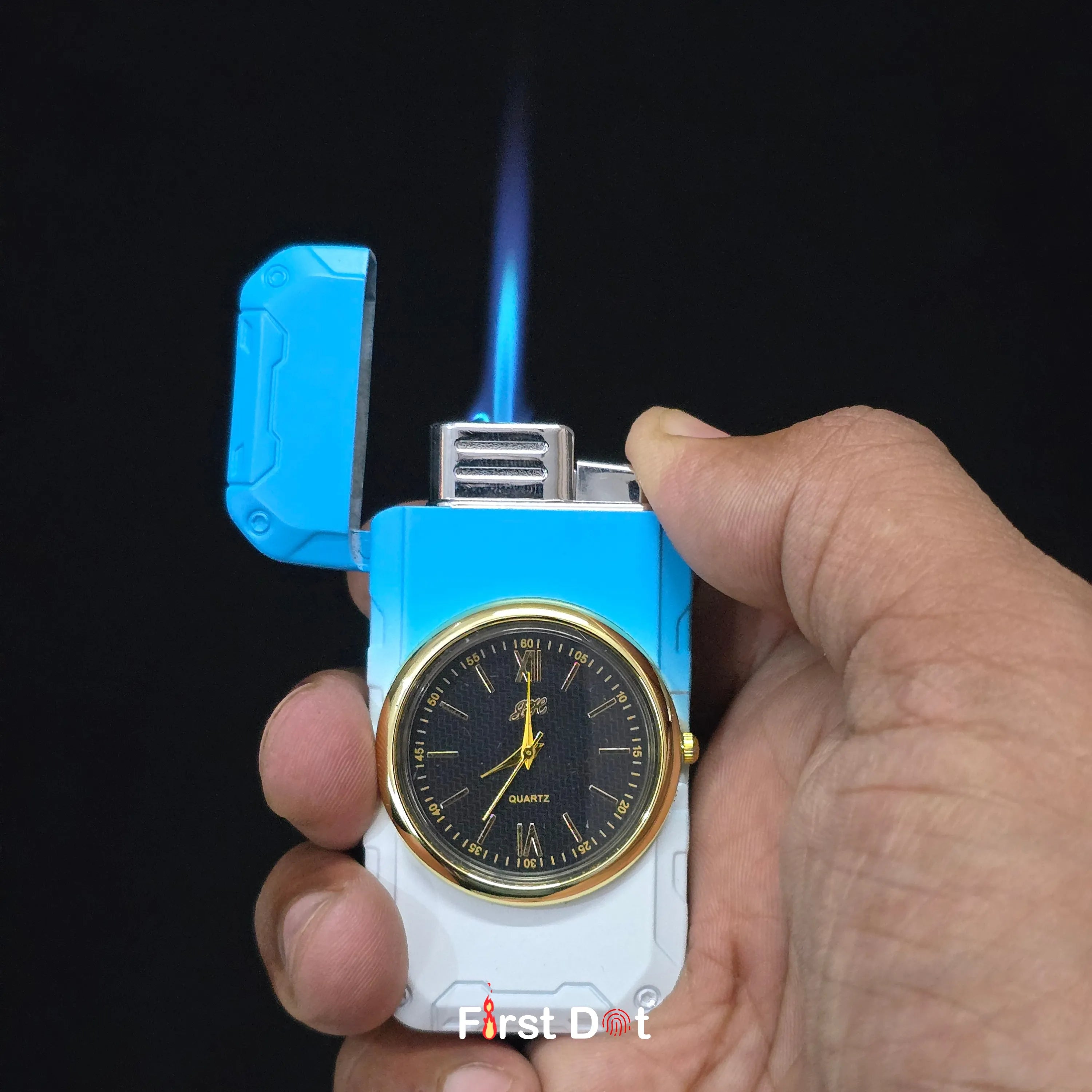 First Dot ChronoFlame Dual Flame Butane Lighter with Analog Watch