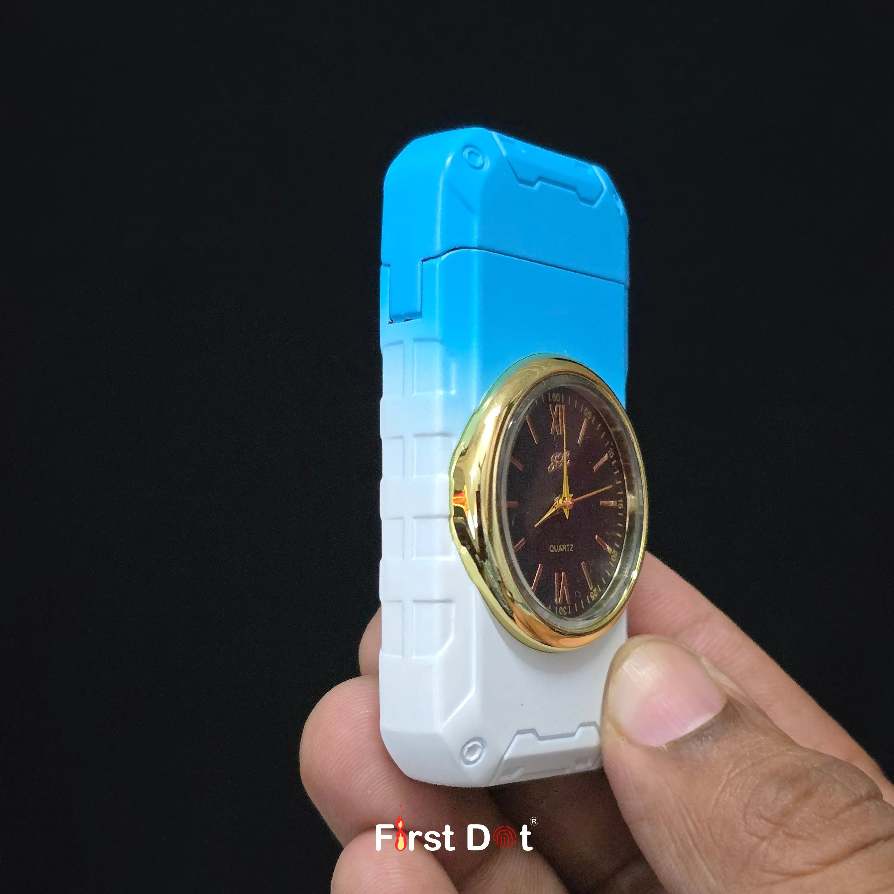 First Dot ChronoFlame Dual Flame Butane Lighter with Analog Watch