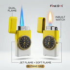 First Dot ChronoFlame Dual Flame Lighter with Inbuilt Analog Watch