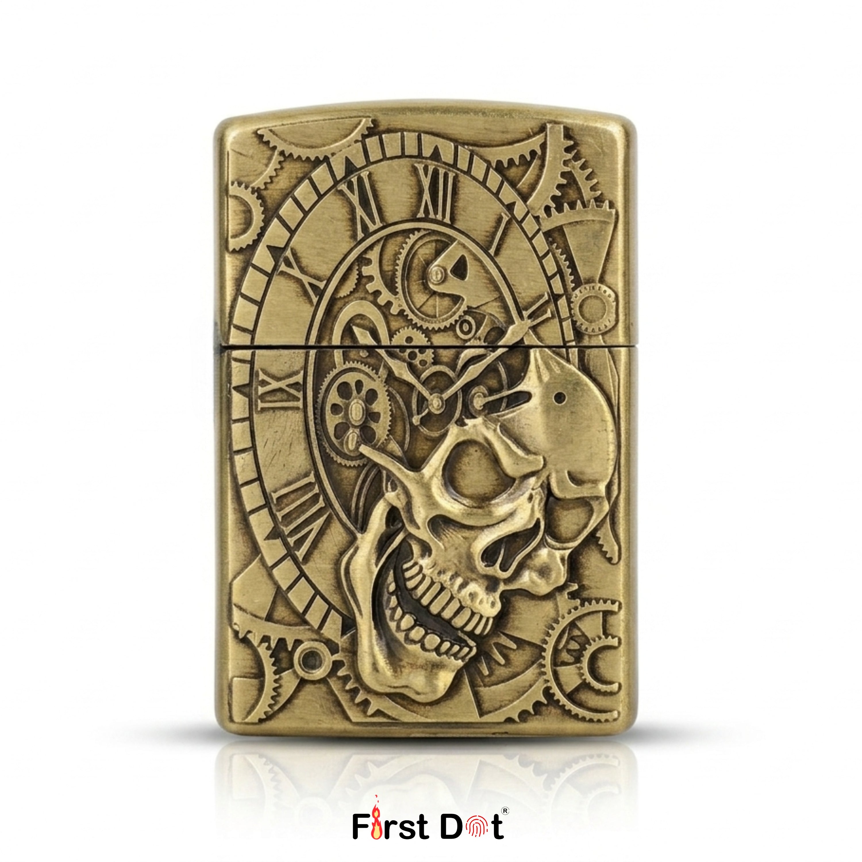 First Dot Chronos Mechanical Skull Classic Lighter | Flip-Top Lighter