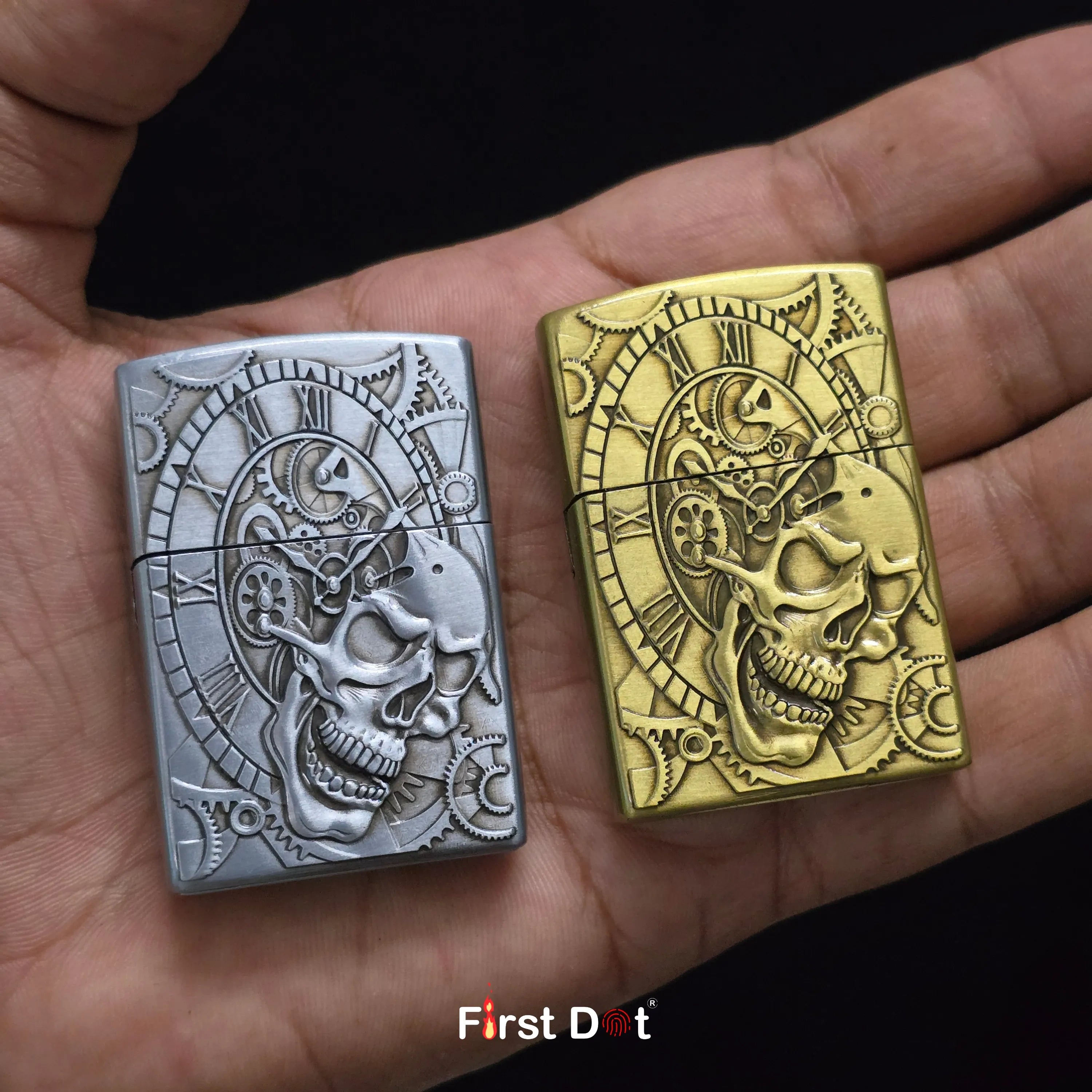 First Dot Chronos Mechanical Skull Classic Lighter | Flip-Top Lighter