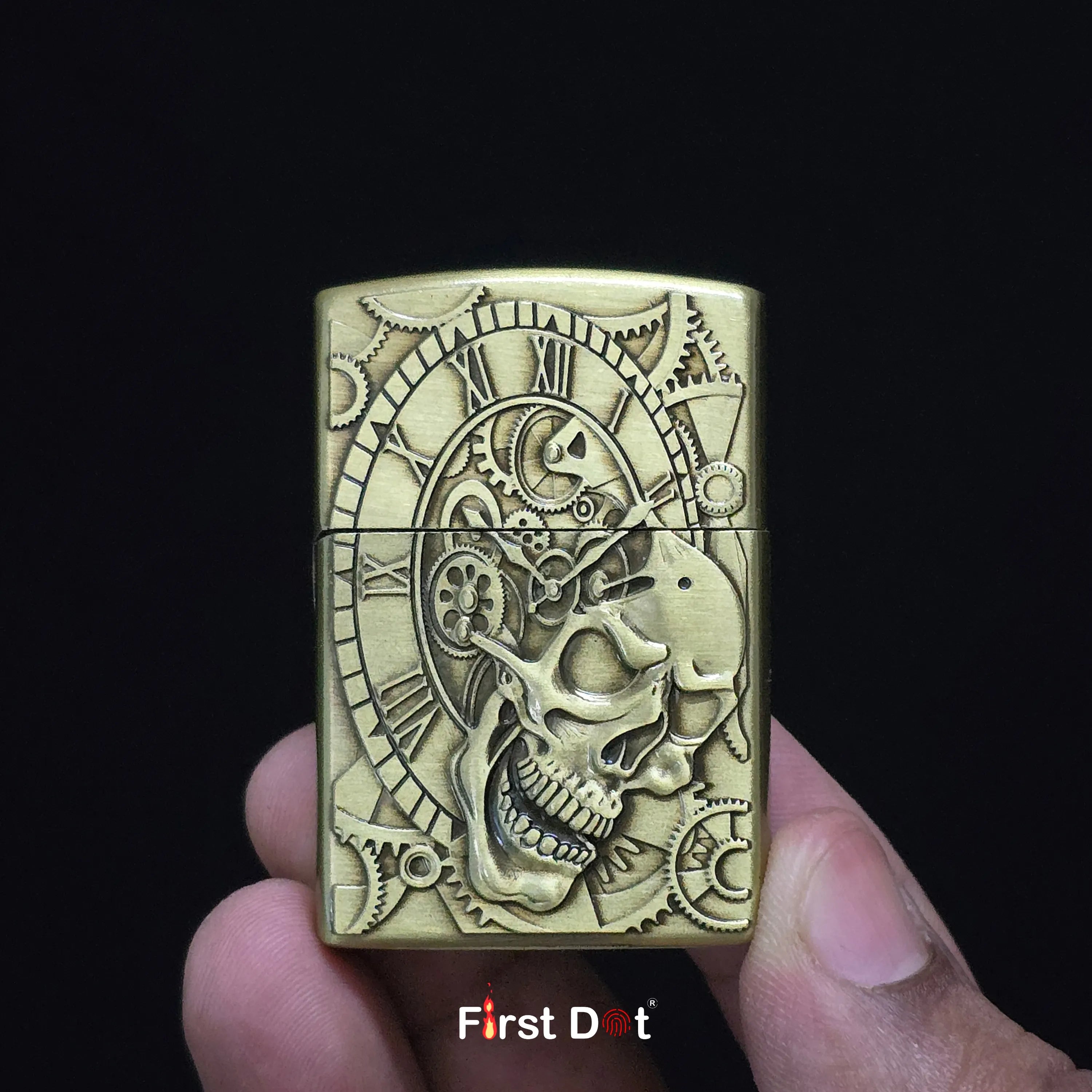 First Dot Chronos Mechanical Skull Classic Lighter | Flip-Top Lighter